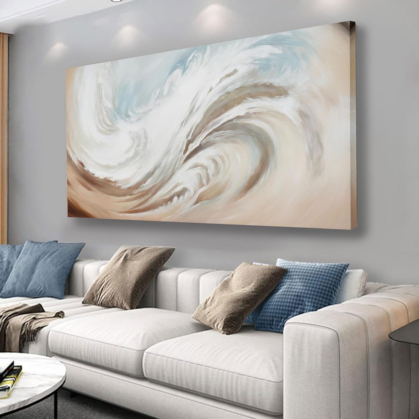 Abstract Wall Art Canvas Wall Paintings Modern Beige Wall Decor Aesthetic Room Decor Wall Art Framed Artwork for Living Room Bedroom Dining Room Home Office Decor 20"x40"