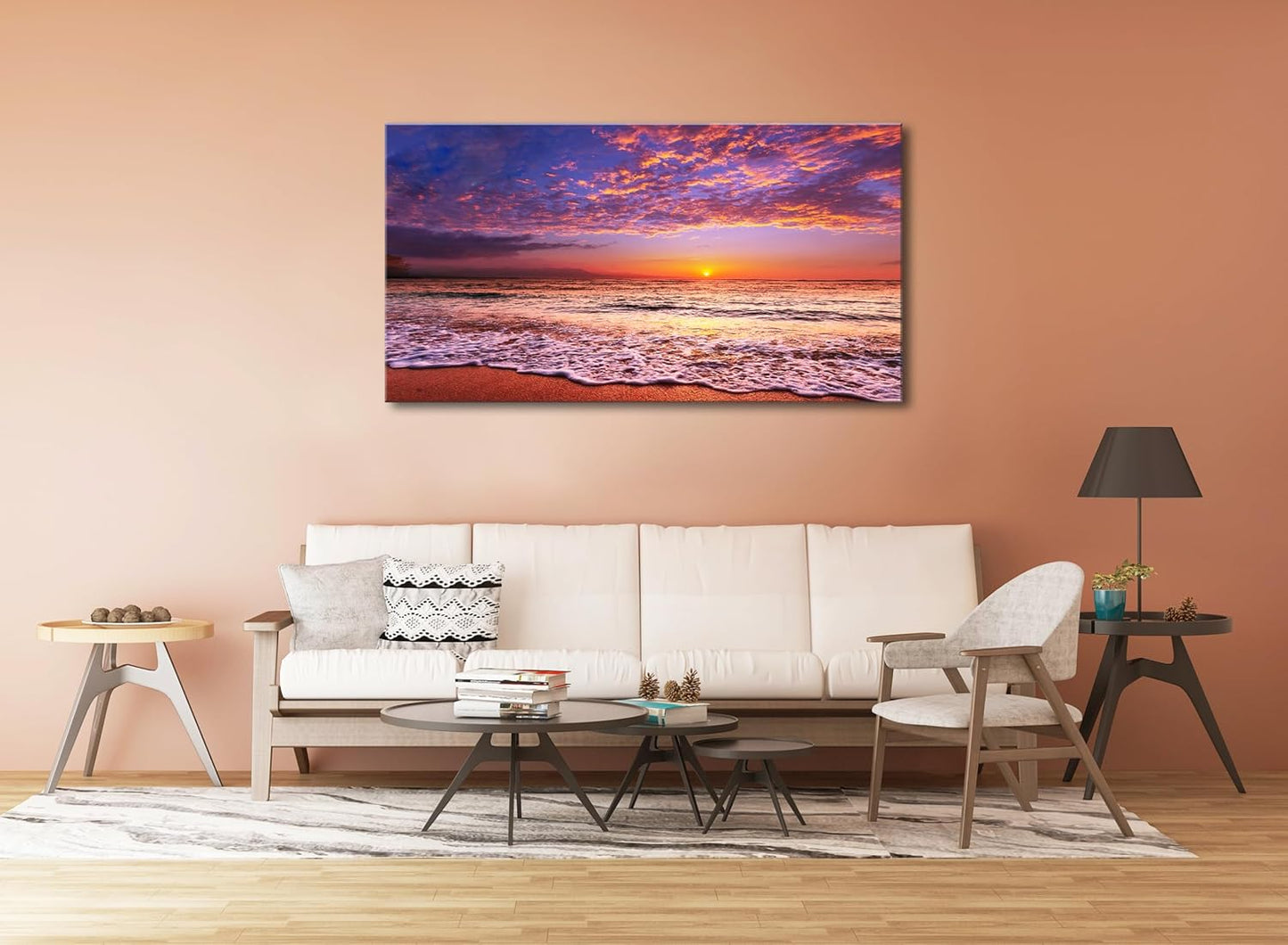 Beach Wall Art Sunset Canvas Pictures, Seascape Theme Art Wall Pictures, Coastal Ocean Wave Paintings,Modern Cloud Artwork for Bedroom Living Room Bathroom Home Office Decorations 20X40 Inches