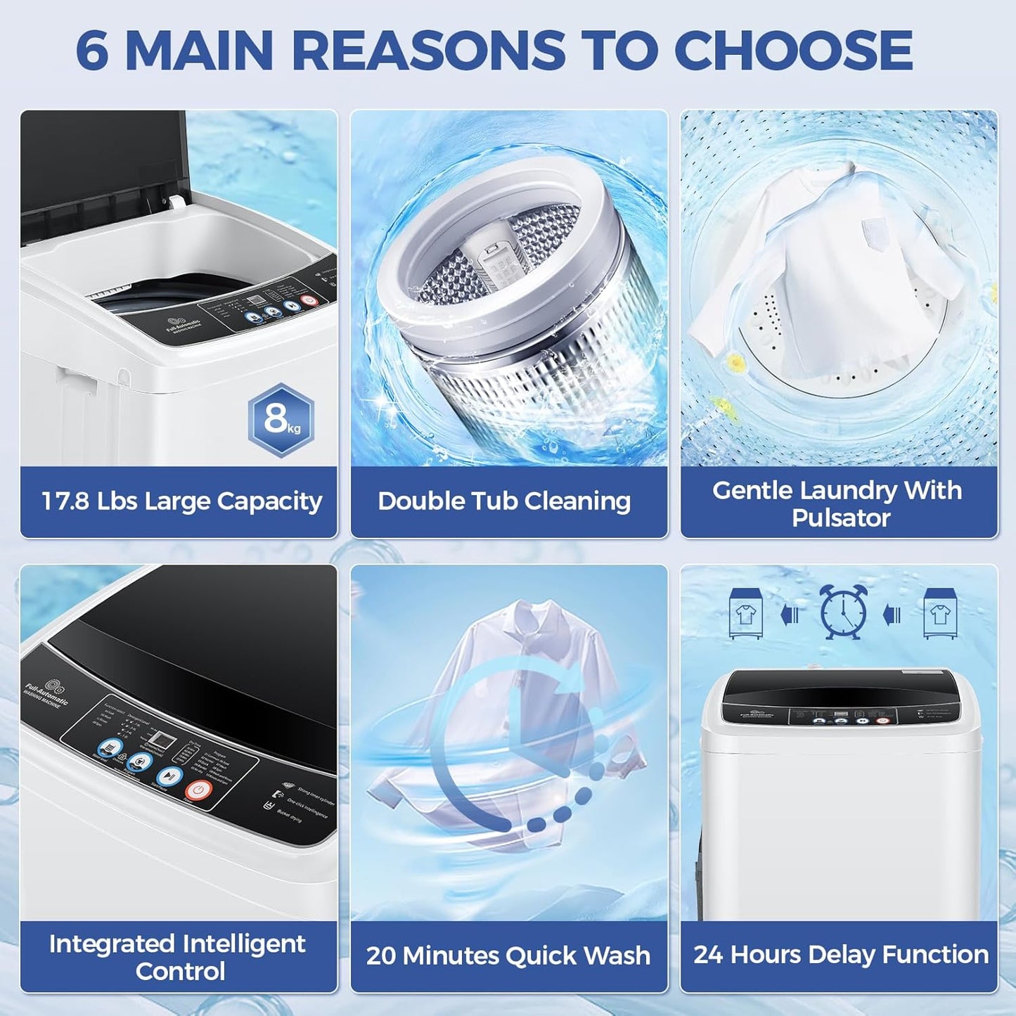 17.8Lbs Portable Washing Machine Nictemaw Portable Washer, 2.3 Cu.ft Washer and Dryer Combo with Drain Pump, 10 Programs 8 Water Level Compact Laundry Washer for Home, Apartment, RV, Dorms