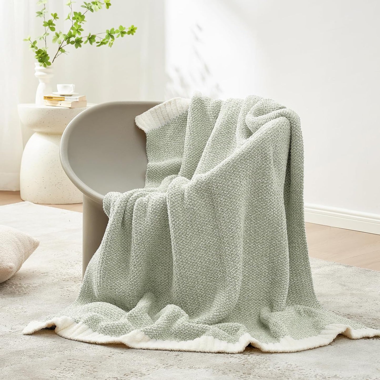 Snuggle Sac Heather Sage Green Blanket for Couch, Reversible Super Soft Knitted Blankets Warm Cozy Fuzzy Plush Throw Blankets for Sofa, Bed, Camping, Sage Green, 60x80 inches