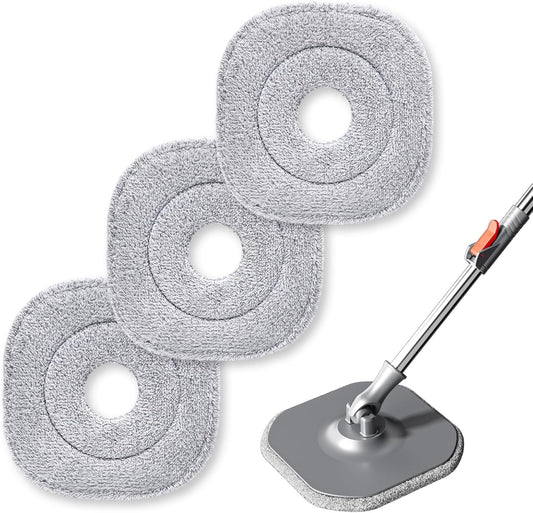 9 Inch Square Microfiber Mop Pad Refill Compatible with True & Tidy Mop System and Most 9 Inch Square Spin Mops - Thickened Washable & Reusable Mop Replacement Pad for Wet Dry Mopping(3 Pack)