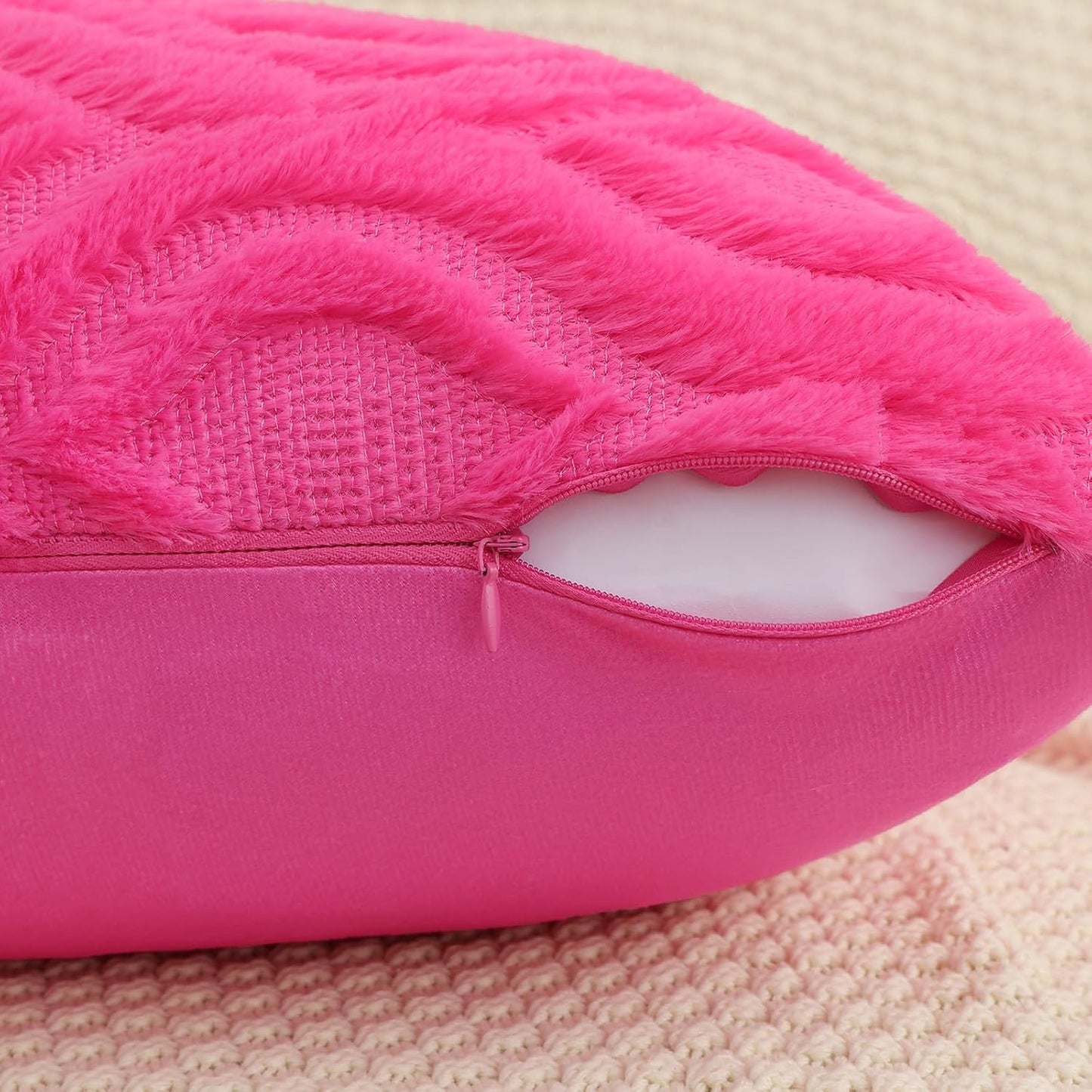 decorUhome Fall Throw Pillow Covers 26x26 Inch Set of 2, Soft Plush Decorative Faux Fur Hot Pink Solid Couch Pillow Covers, Accent Farmhouse Neutral Square Euro Pillow Cases for Sofa Bed Living Room