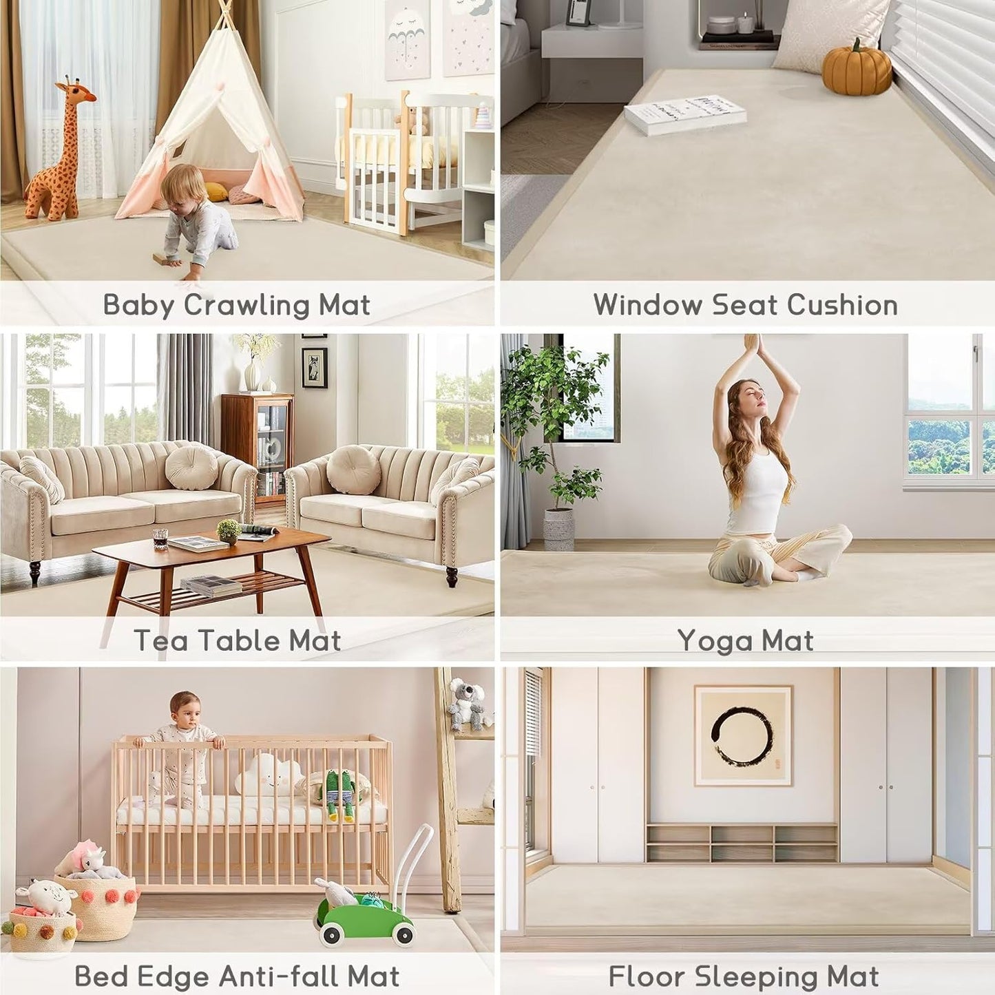 Baby Play Mat for Floor Tummy Time Mat Nursery Rug Muscle Mat Area Rug Playroom Rug Tatami Mat 9'2"x6'7" Memory Foam 1.3" Thick Crawling Mat for Babies,Toddlers, Infants, Kids,Floor Mat(Beige)