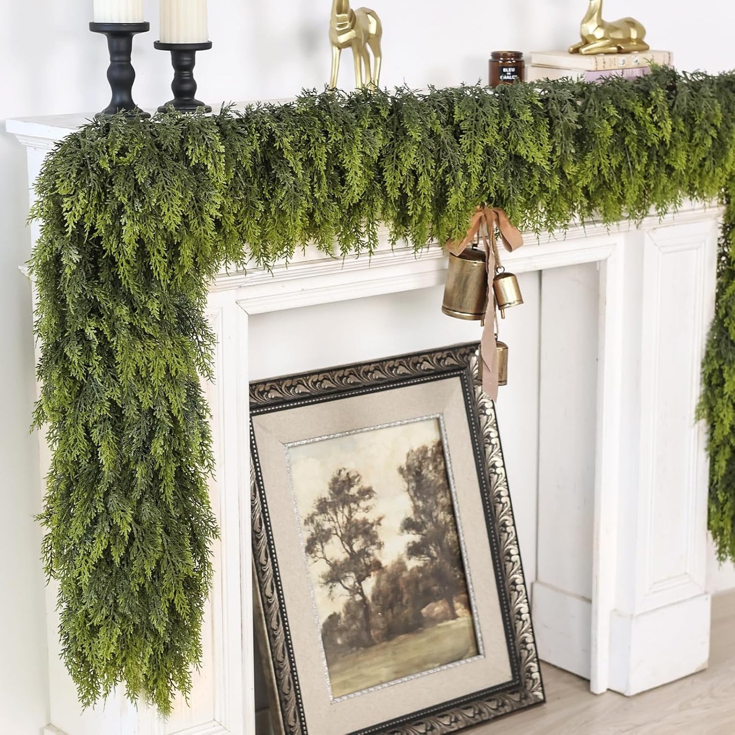 6FT Real Touch Cedar Garland for Fireplace - Artificial Christmas Garlands Realistic Faux Greenery Fake Pine Needles Garland for Holiday,Table, Window,Mantel,Stairs, Home,Indoor Outdoor Decor (1PCS)