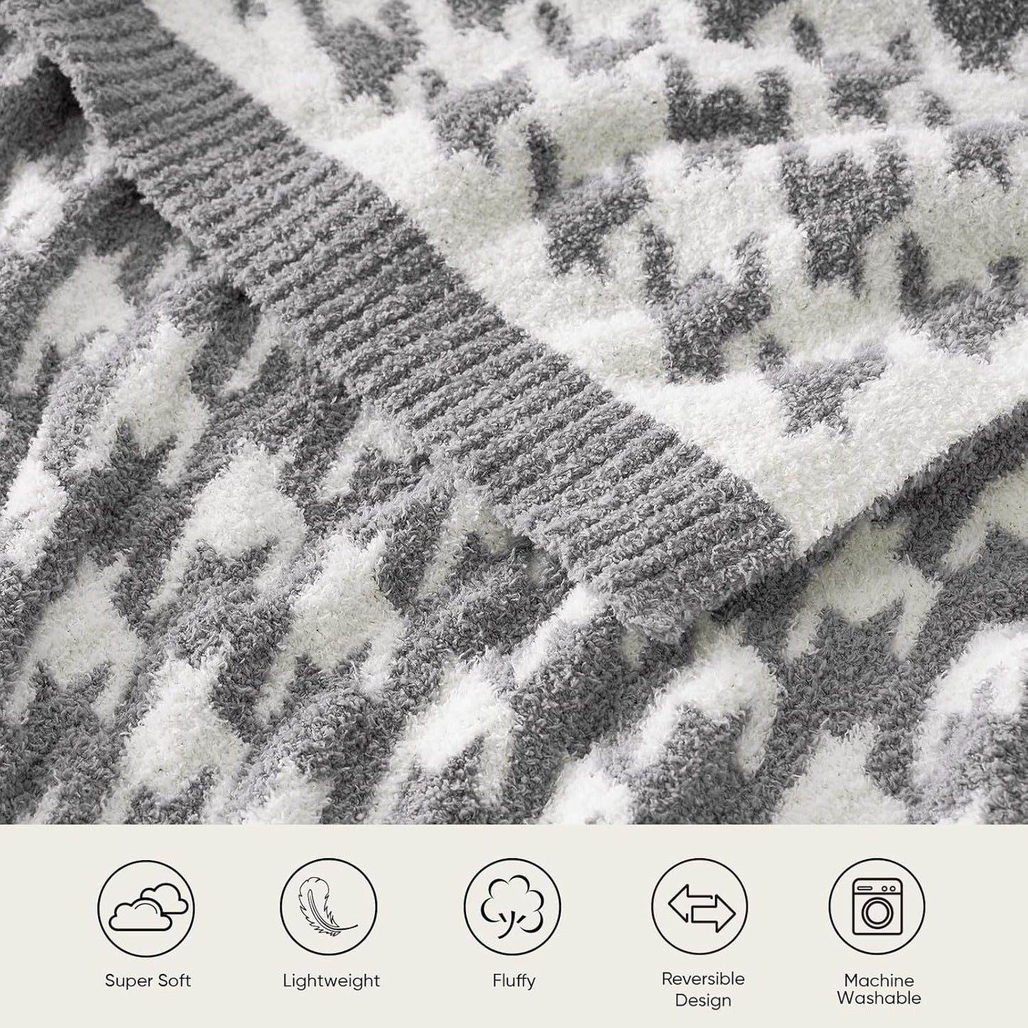 Snuggle Sac Houndstooth Throw Blanket for Couch, Reversible Super Soft Warm Blankets Cozy Knit Fuzzy Plush Lightweight Throws for Sofa, Bed, Camping, Grey,50x60 inches