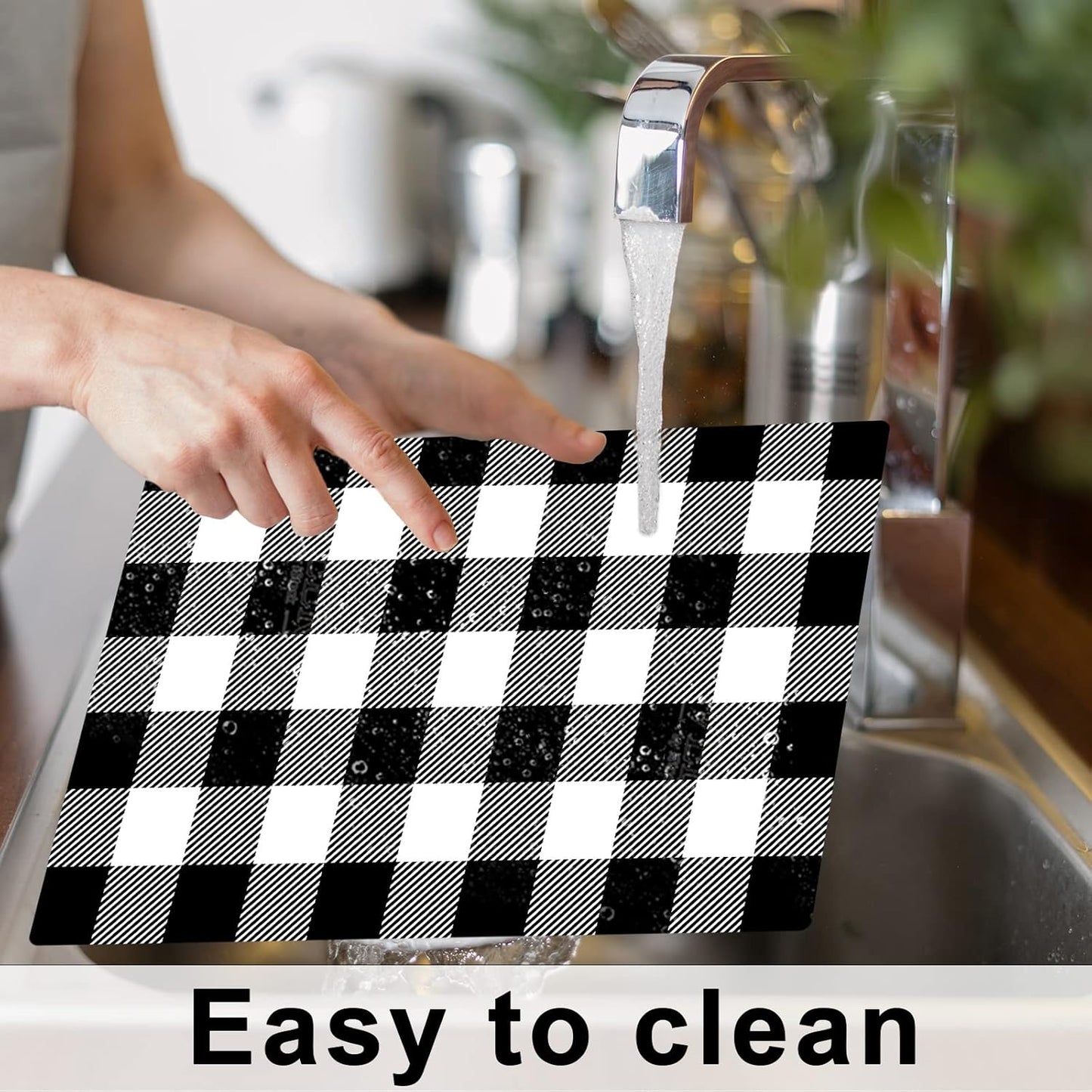 Black and White Plastic Placemats Set of 6 Check Plaid Table Mats Black Buffalo Plaid Place Mats Wipe Clean Washable Table Placemats for Indoor Outdoor Heat Resistant Kitchen Dining Table