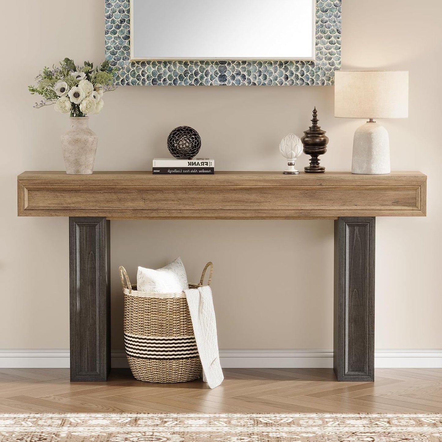 Rresyet 63 Inch Long Console Table, Sofa Table Behind Sofa, Wooden Entryway Table, Farmhouse Entryway Table for Entry, Hallway, Living Room (Wood)