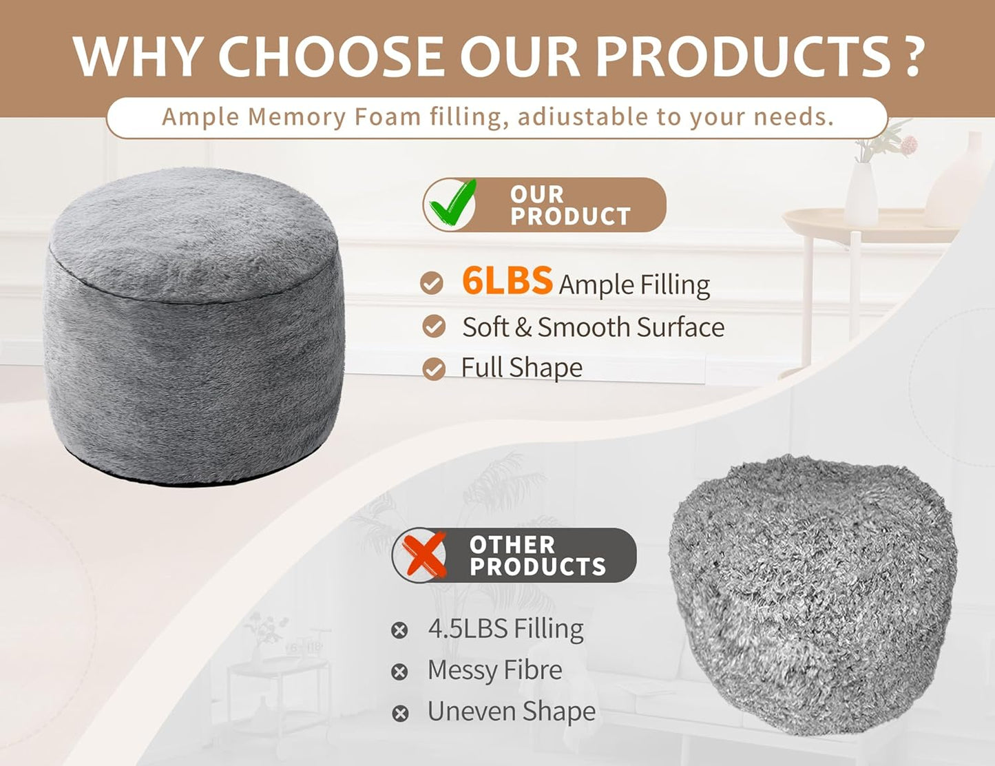 Foot Ottoman 20"x15" Small Automan Foot Rest Pouf Ottoman Cover Round with Sponge Small Foot Rest Filled Foot Pouf Ottomans Stuffed Pink Mushroom Modern Ottomans Hassock Footstool Footrest for Couch