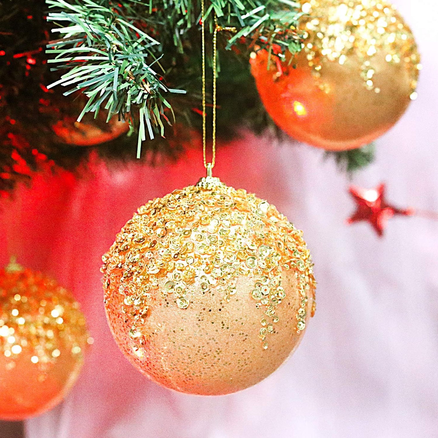 4" Gold Shatterproof Christmas Ball Ornaments, 4pc Set for Xmas Trees and Holiday Decor