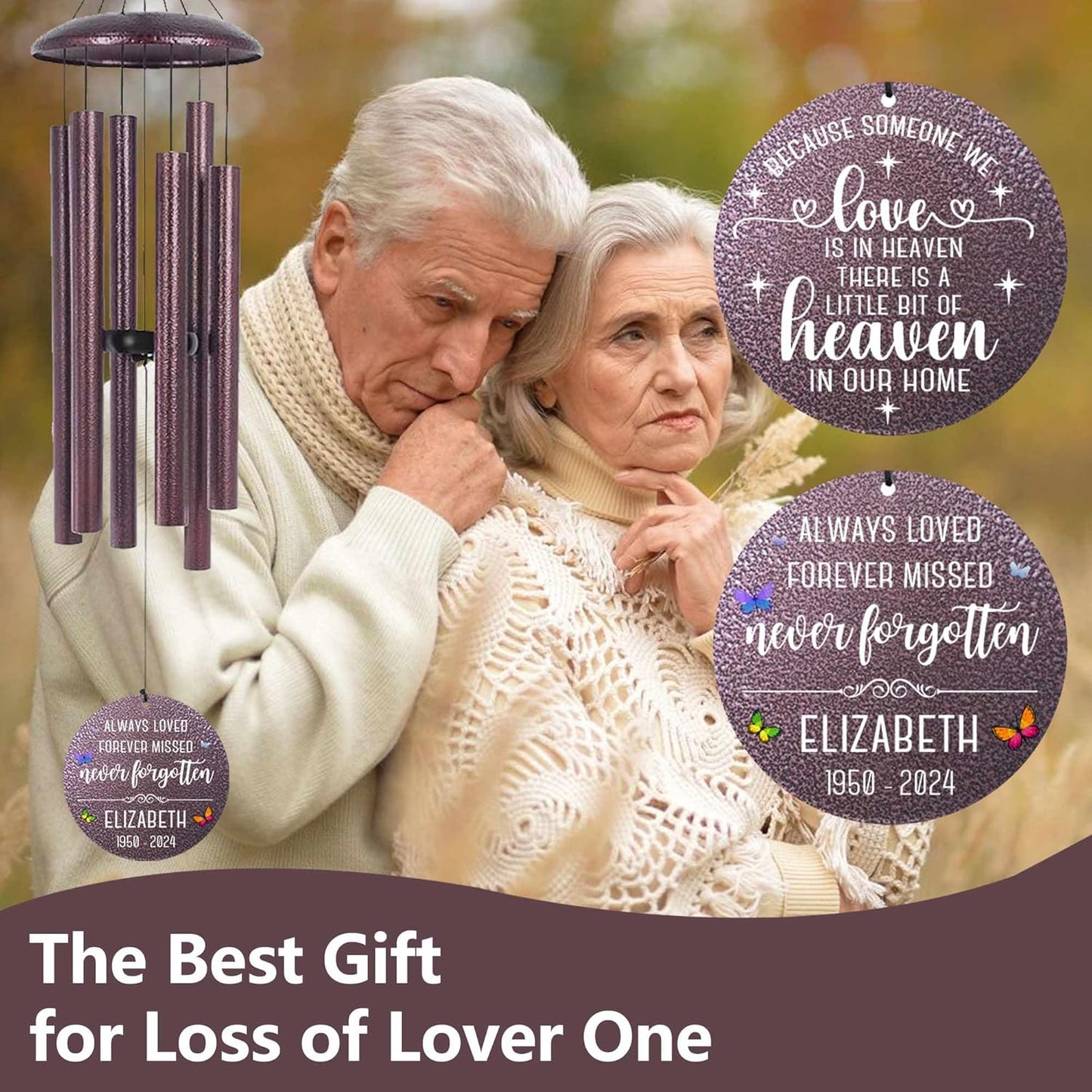 ASTARIN 36" Large Deep Tone Personalized Sympathy Wind Chimes, Memorial Wind Chime for Loss of Mother Father Loved One, Bereavement Gifts Decor Outdoor Patio Garden Graveyard