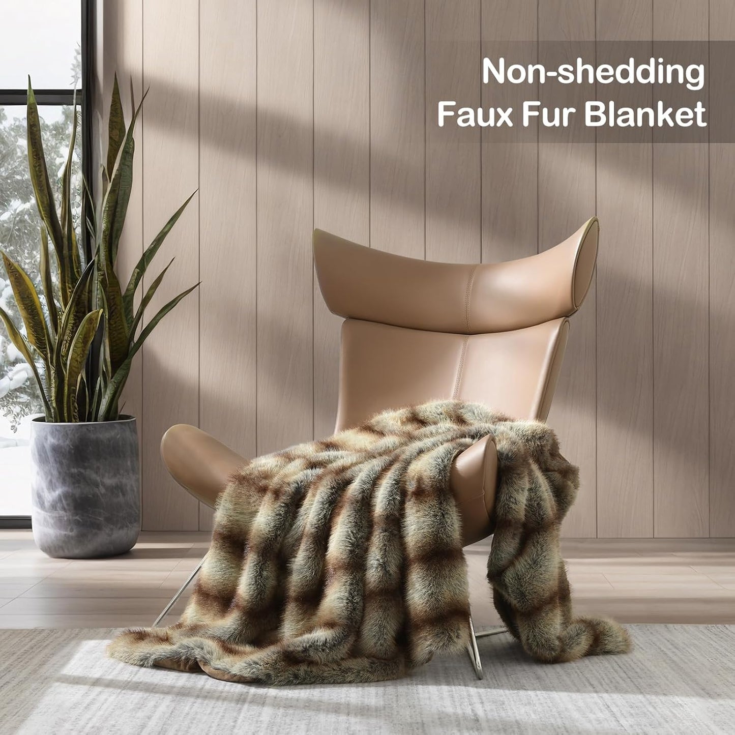 HORIMOTE HOME Luxury Plush Blanket, Soft & Cozy Fur Throw Blanket for Couch, Bed and Sofa, Fluffy Faux Fur Throw, with Shed-Free Design, 60x80 Inches Decorative Blankets, Brown Taupe Stripes