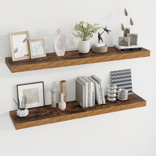 48 inch Floating Shelves for Wall Large Wall Mounted Shelves with Invisible Brackets, Brown Long Shelves for Bathroom, Living Room, Kitchen, Office, 48x9.1 inch deep Set of 2