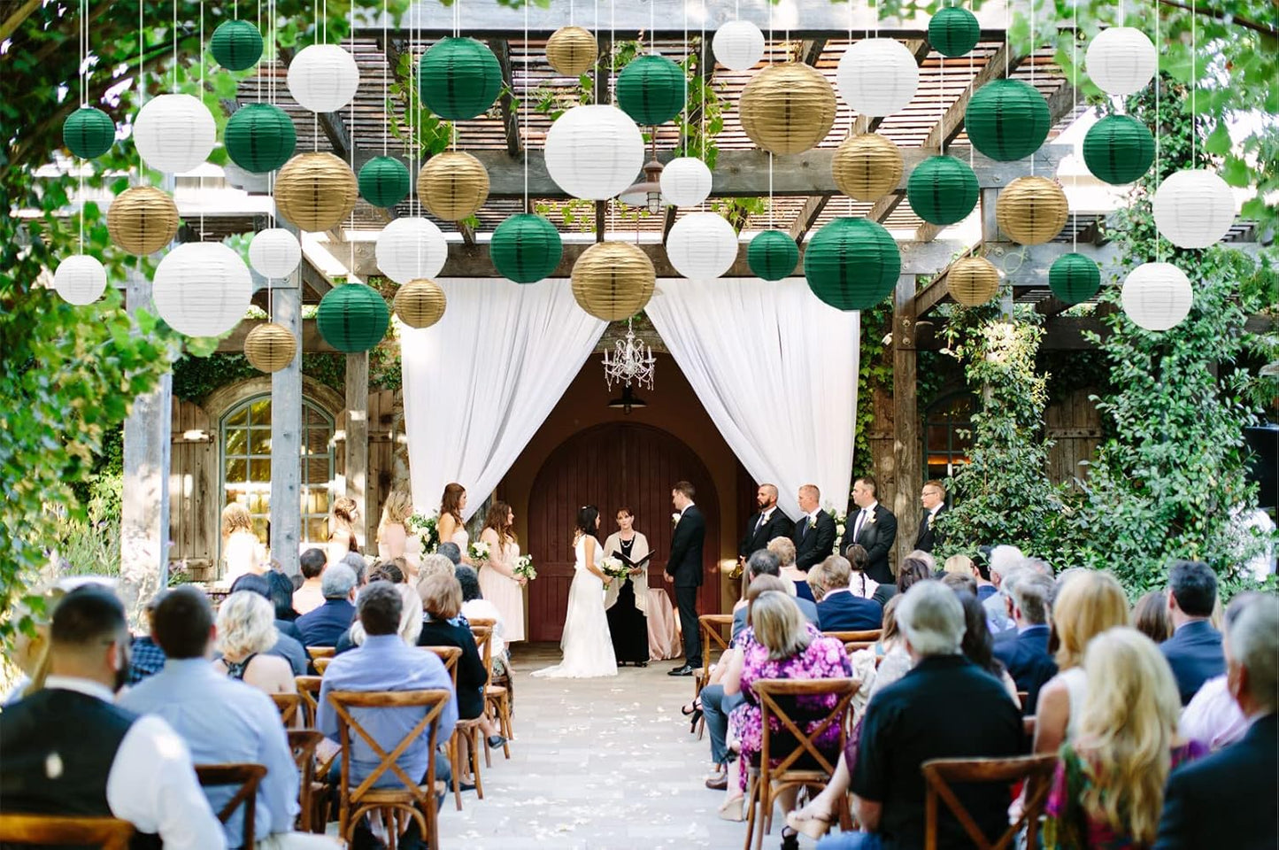 ADLKGG Green Gold Paper Lanterns Party Decorations, Round Hanging Lantern for St. Patrick's Day, Graduation, Wedding, Tropical Jungle Theme Birthday Party Football Theme Baby Shower Decorations