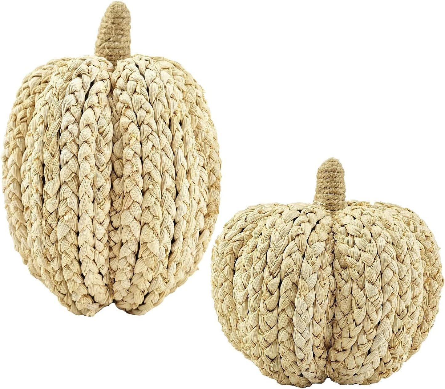 naturevibe 7.5/5.5Inches Braided Cornhusk Pumpkin Decor Set of 2 as Centerpieces for Tables,Natural Corn Stalks Woven Pumpkins for Fall Home Decor,Thanksgiving Decorations or Autumn Harvest Gifts
