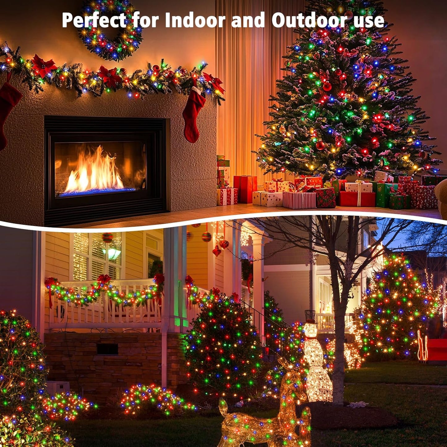 4 Pack Christmas Fairy Lights Battery Operated, 16.4FT 50 LED Dark Green Wire Twinkle Lights with Auto Timer Waterproof, Outdoor String Light for Indoor Outdoor Bedroom Yard Decor (Multicolor)