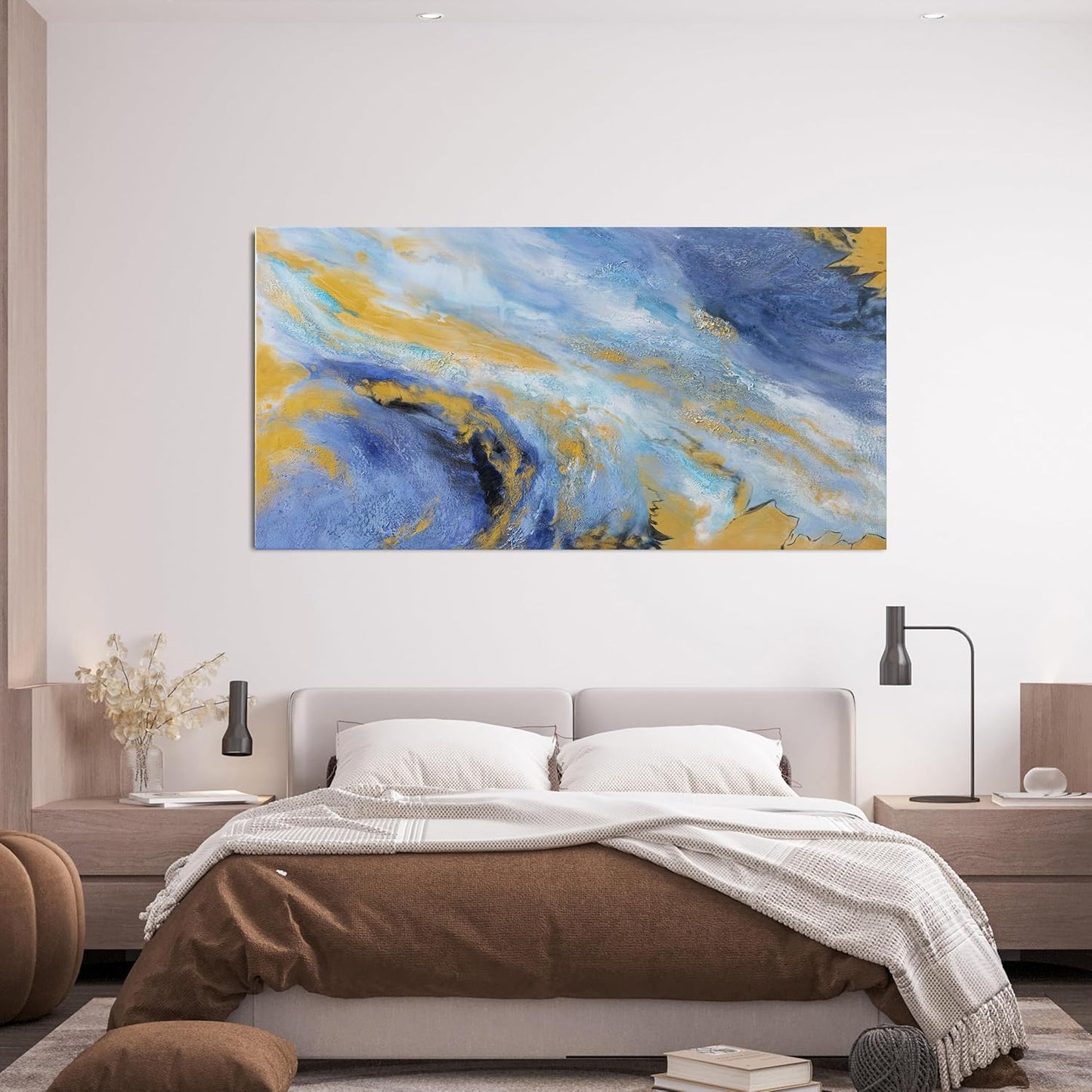 Canvas Wall Art Decor Large Blue Gold Wall Art Prints Modern Abstract Wall Art for Living Room Art Work for Wall Decor Azure - Gold Fluid Symphony Artwork for Walls Home Office Decor 24" X 48"