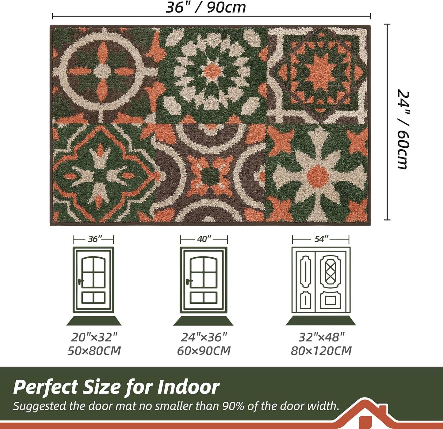 BEQHAUSE Dirt Trapper Door Mat 24" x 36", Non-Slip Entryway Rugs Washable, Floor Mat Stain Resistant and Absorbent Welcome Mat for Front Back Door, Muddy Wet Shoes & Paws, Boho Geometric Floral