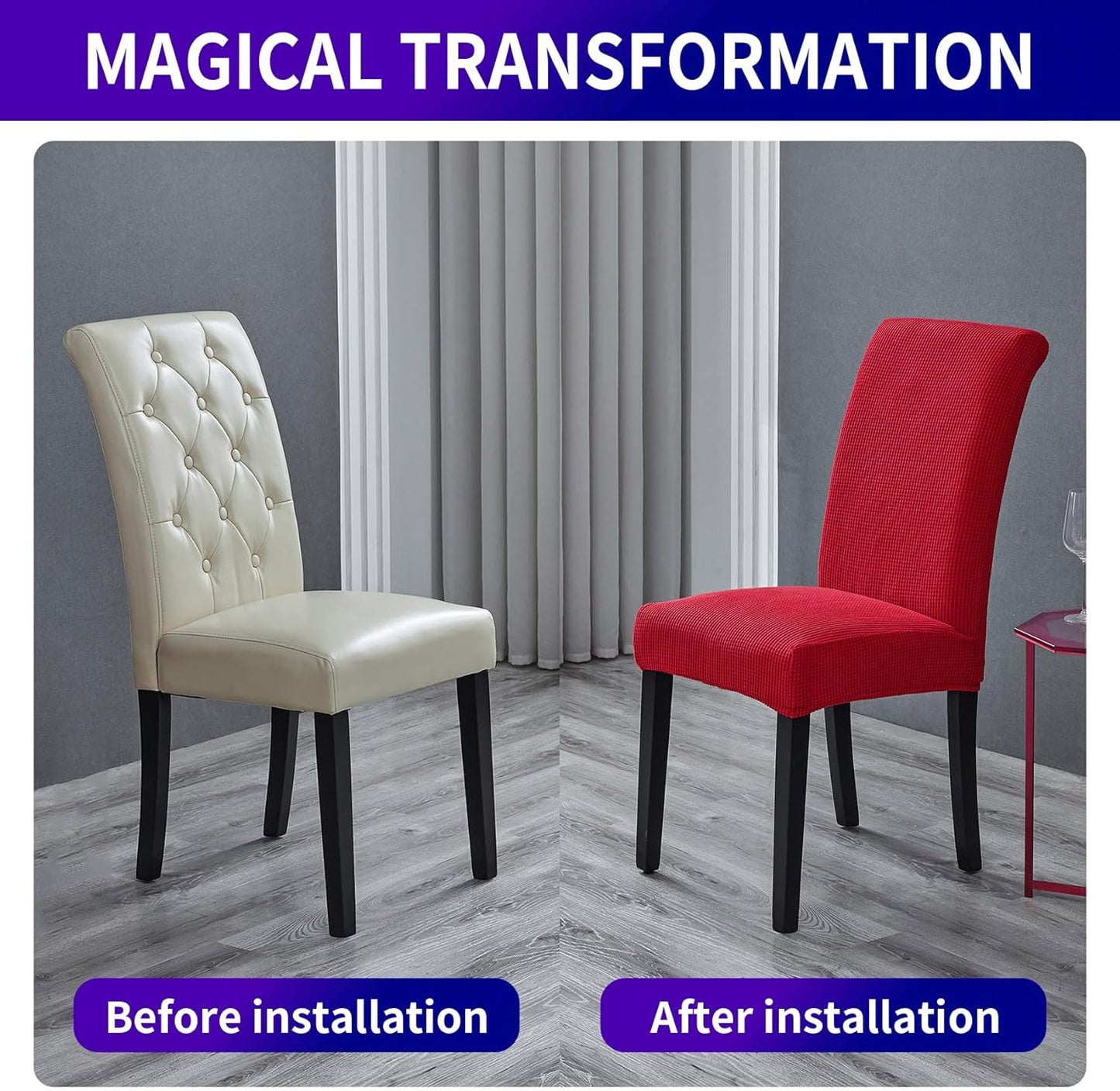 Howhic Stretch Chair Covers for Dining Room Set of 2, Removable Washable Dining Room Chair Covers, Dining Chair Slipcovers Seat Protector, Great for Home Decor and Banquet (Ruby, 2 Pack)