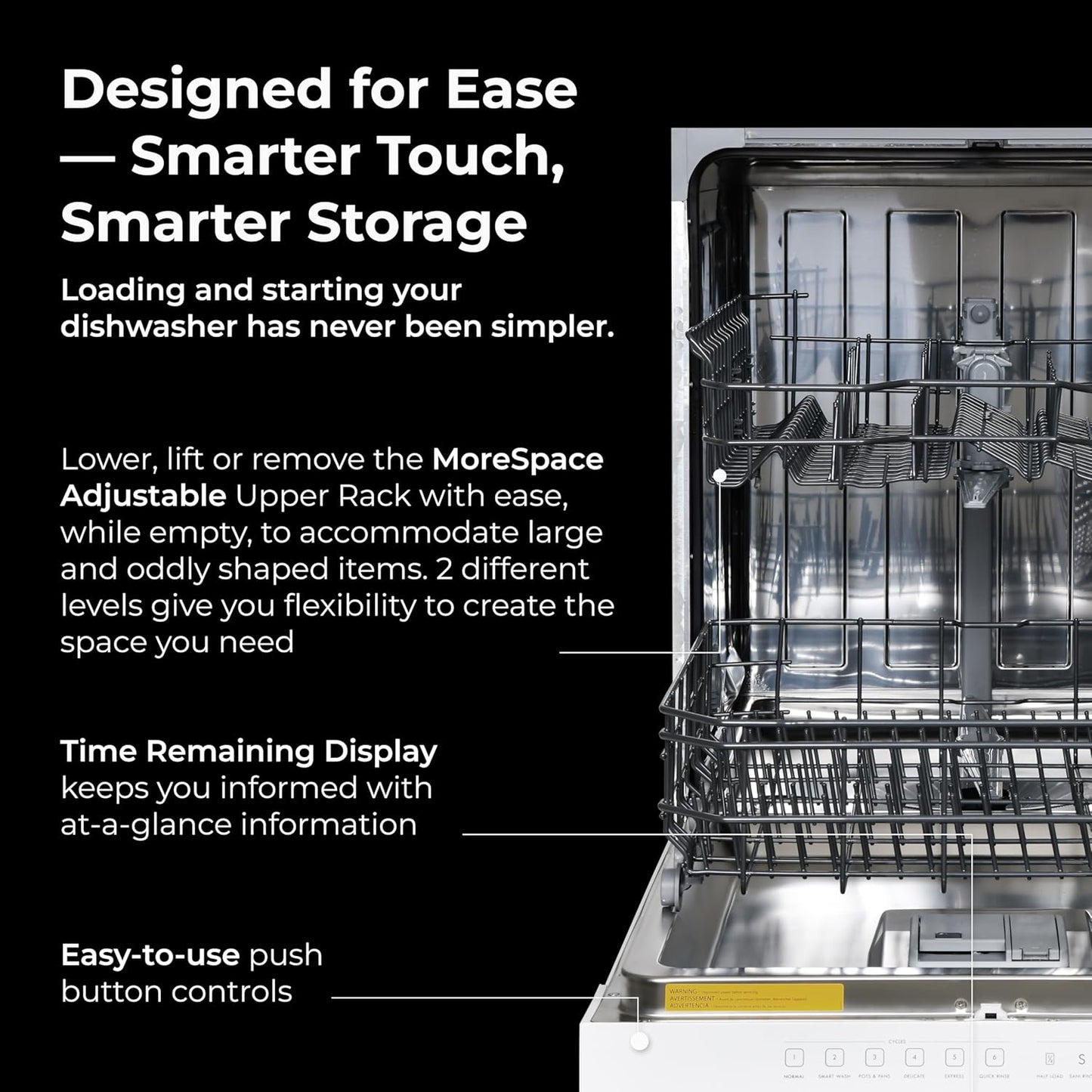 Kenmore 24" Built-in Stainless Steel Tub Dishwasher SmartWash, UltraWash, SmartDry Plus, MoreSpace Adjustable Rack and Leak Detect, Energy Star Certified, White
