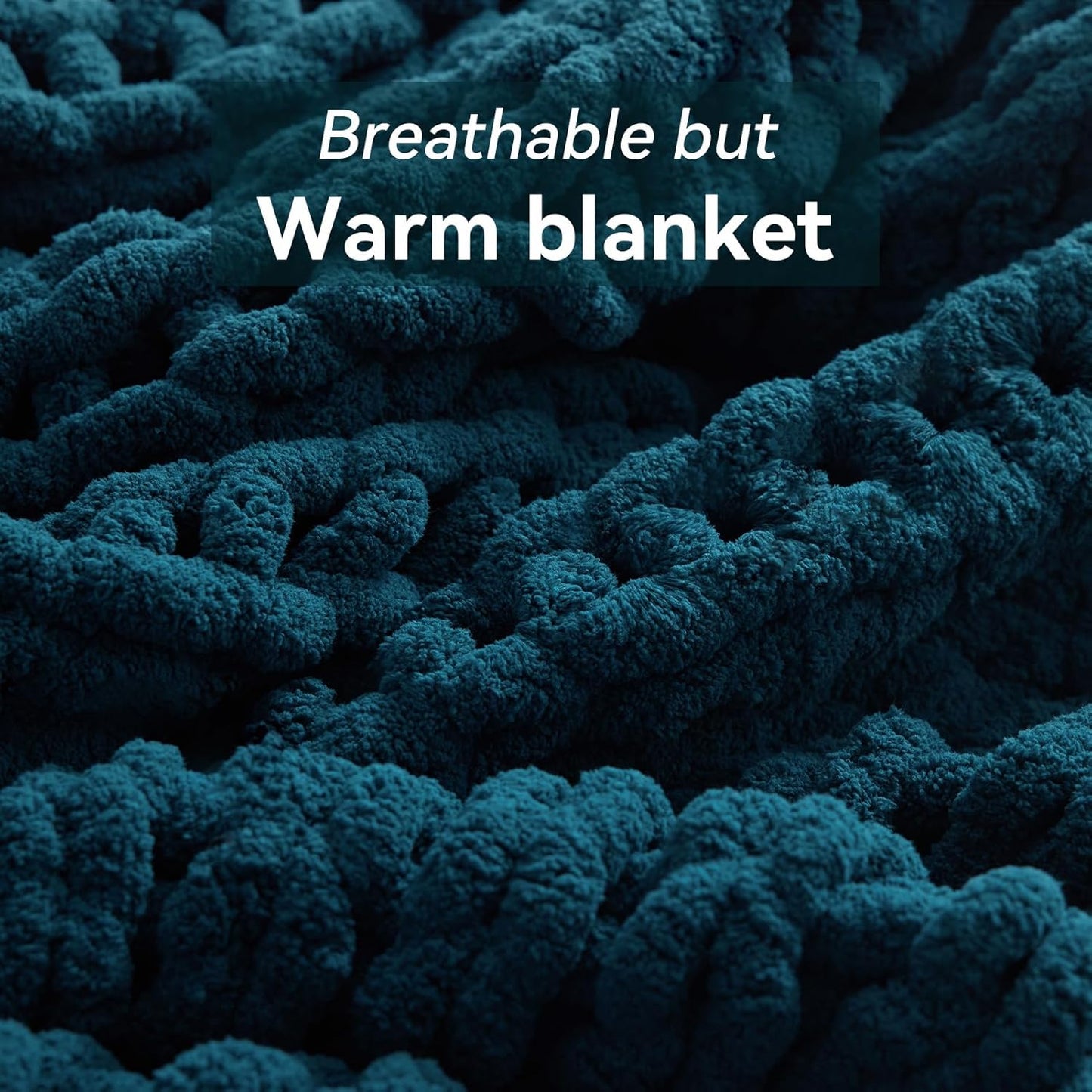 Chunky Knit Throw Blanket, 40''*50'' Knitted Throw Chenille Yarn for Bed Couch, Handmade Peacock Blue Crochet Big Thick Blanket, Machine Washable Cute Comfy Blanket for Home Decor