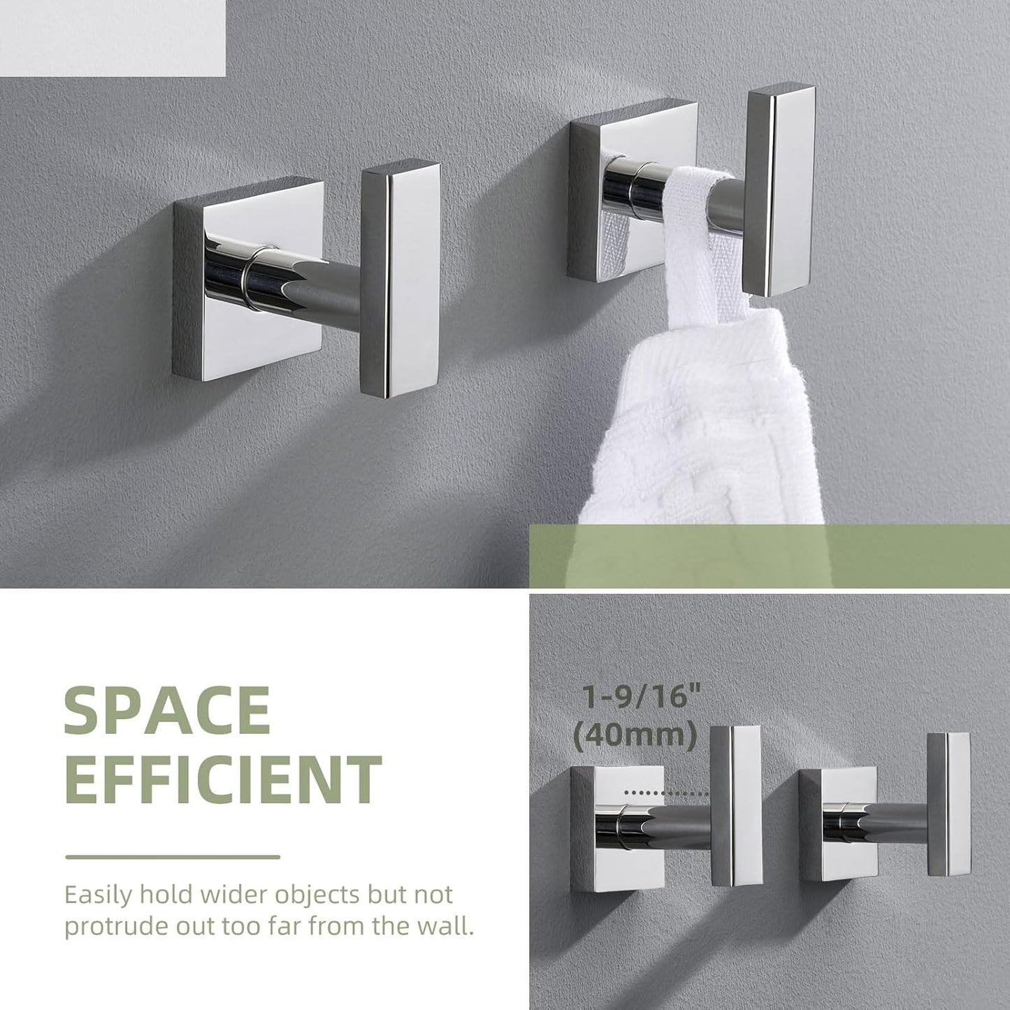 Angle Simple Bath Towel Hook 2 Pack, Stainless Steel Square Robe Coat Holder for Wall, Bathroom Kitchen Garage Wall Hook for Hanging Tools, Polished Chrome