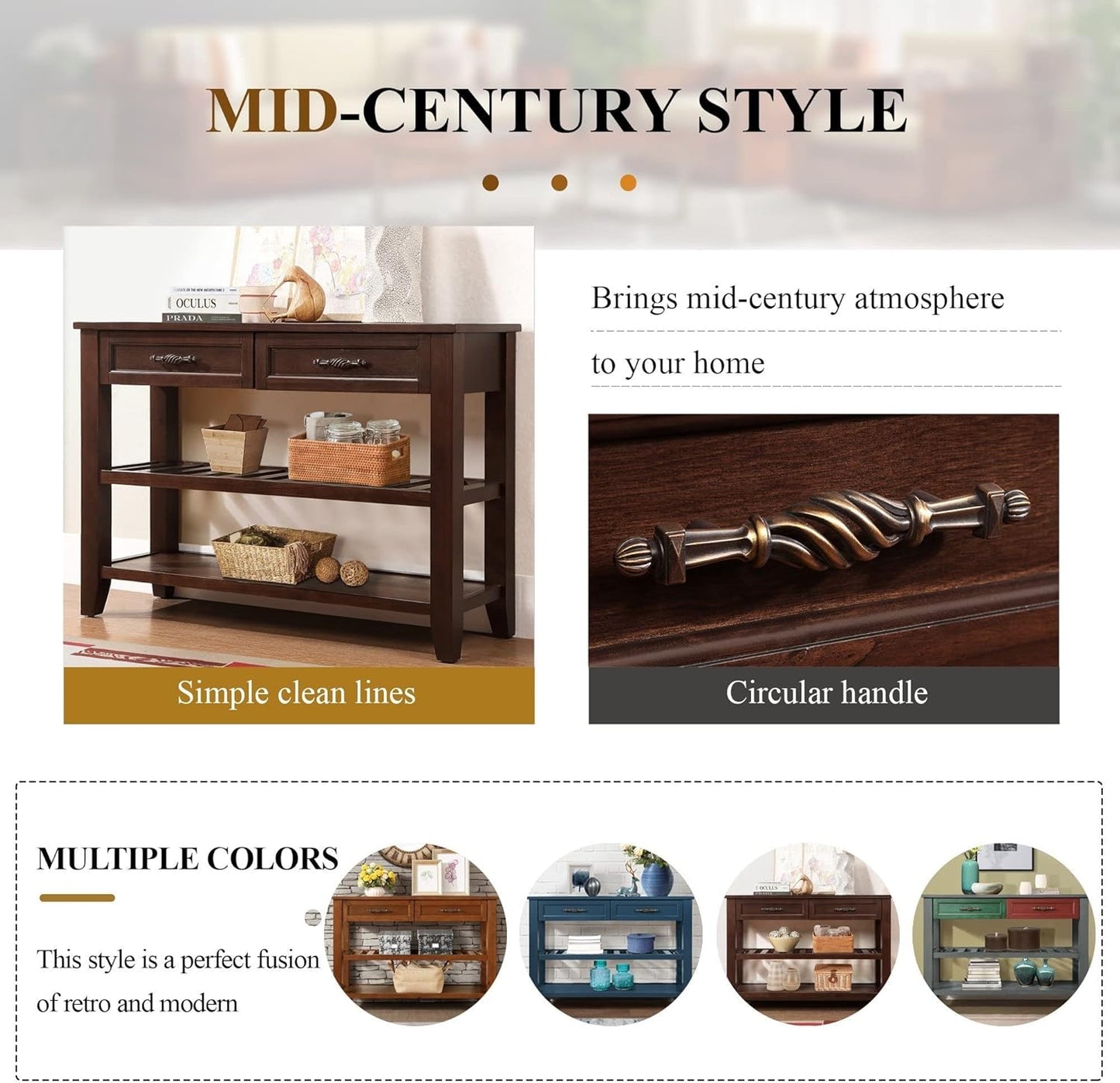 Solid Wood Console Table Sofa Tables with Drawers and Shelves Small Entryway Table for Living Room,Decorative,Foyer(42" Espresso)