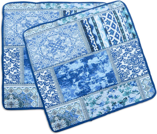 NEWLAKE Blue Classic Bohemian Style Cotton Throw Pillow Covers (2 Pieces, 18X18 Inch)