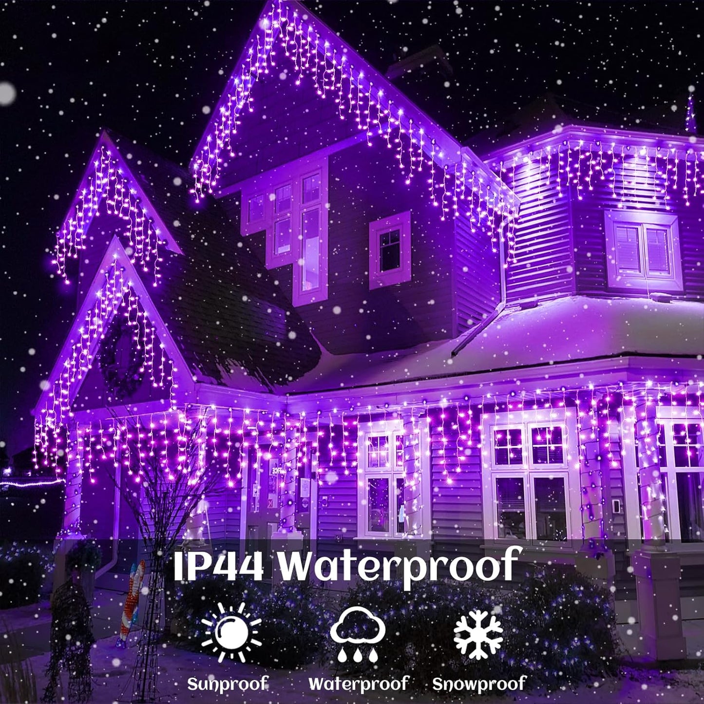 33ft Purple Halloween Lights Outdoor Indoor, 400 LED Icicle Lights for Outside Twinkle Christmas Lights with 75 Drops Clear Wire Timer 8 Modes for House Party Tree Yard Patio Eaves Holiday Decoration