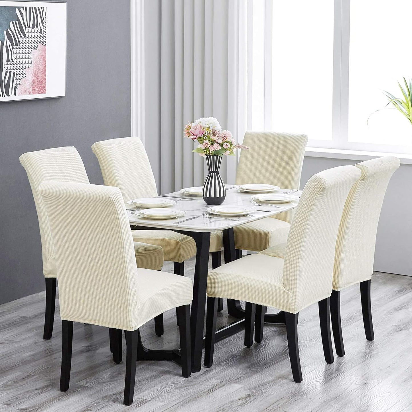 Howhic Stretch Chair Covers for Dining Room Set of 2, Removable Washable Dining Room Chair Covers, Dining Chair Slipcovers Seat Protector, Great Home Decor and Banquet Upholstery (Ivory, 2 Pack)