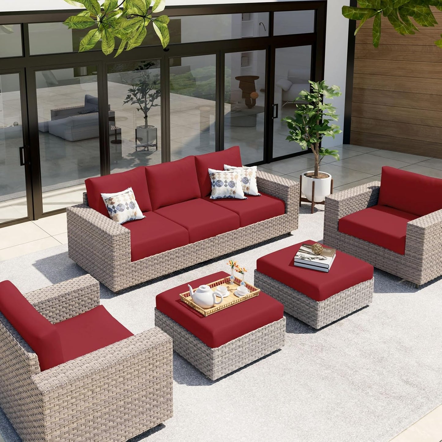 hyha Waterproof Couch Cushion Covers, Stretch Sofa Couch Seat Slipcover for Dog Washable, Non-Slip Waterproof Outdoor Cushion Covers for Patio Furniture Replacement (1 Piece for Medium, Wine Red)