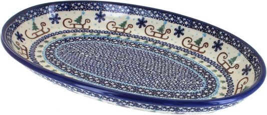 Blue Rose Polish Pottery Noel Nights Oval Platter