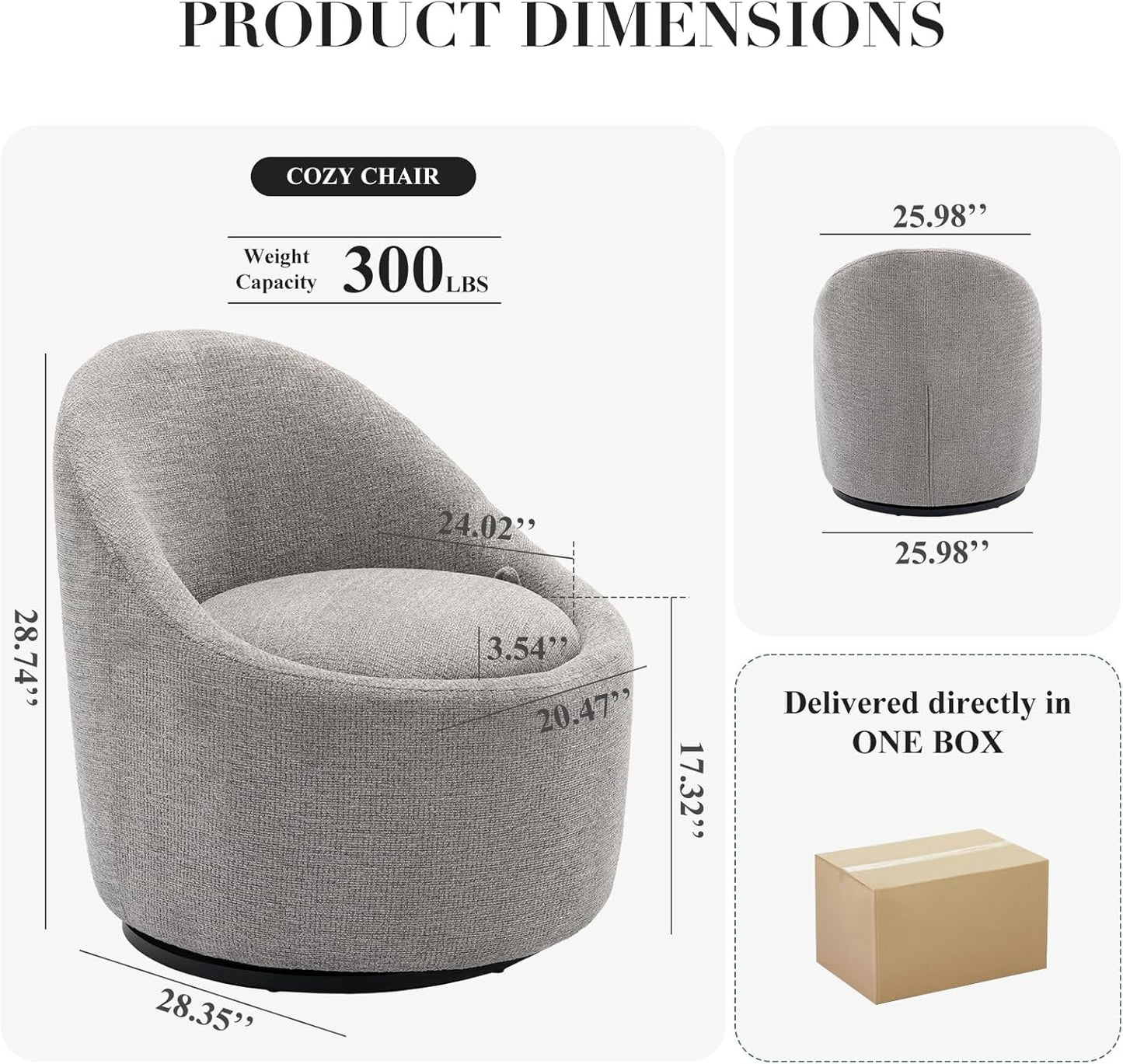 COLAMY Swivel Accent Chair Set of 2, 360° Swivel Round Chair with Hidden Storage, Modern Small Barrel Armchair for Living Room/Bedroom, LightGrey