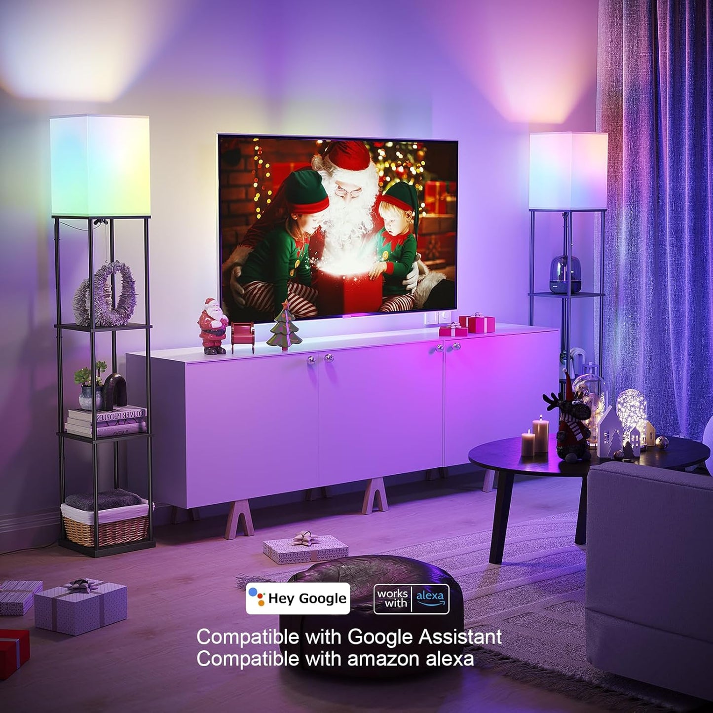 SUNMORY Floor Lamp with Shelves, Smart APP Control Standing Lamps with RGB Bulb, 4-Tier Dimmable Floor Lamps for Living Room, Tall Lamp for Bedroom, Office, Corner Display Bookshelf Lamp