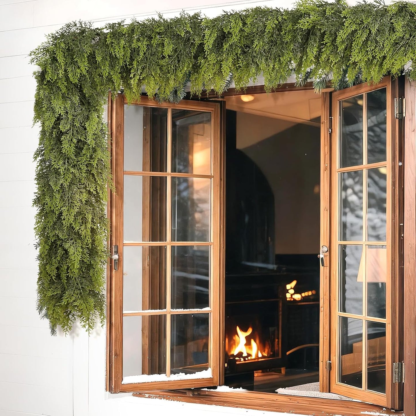 9FT Real Touch Cedar Garland for Fireplace - Artificial Christmas Garlands Realistic Faux Greenery Fake Pine Needles Garland for Holiday,Table, Window,Mantel,Stairs, Home,Indoor Outdoor Decor (2PCS)