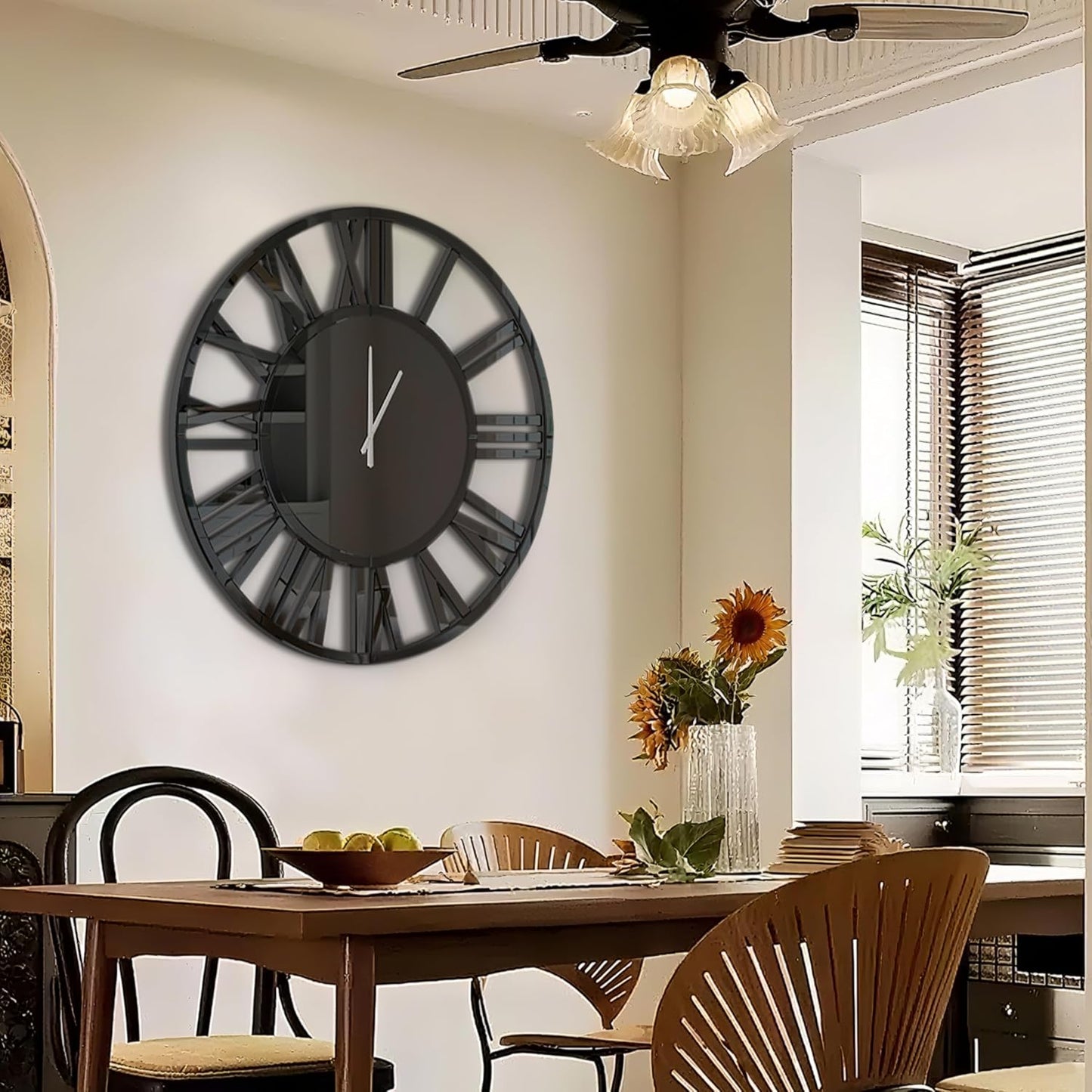 39.3" Oversize Wall Clock - Modern Black Glass Large Wall Clock with Roman Numerals, Decorative Wall Clocks for Living Room, Bedroom, Office - Easy to Hang, Silent Non-Ticking