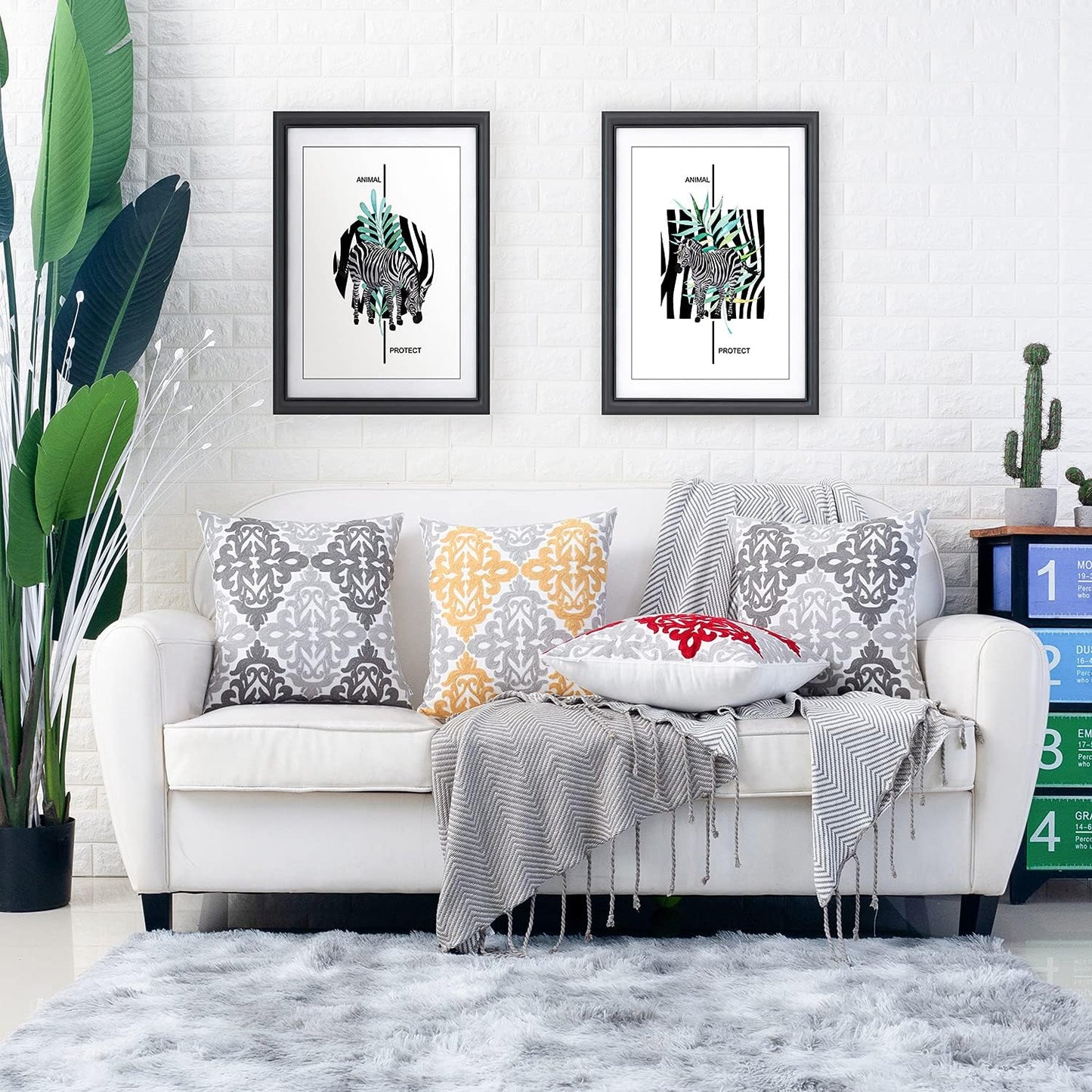 HWY 50 Grey Gray Decorative Throw Pillow Covers 18x18 Inch (1 Piece), Embroidered Cotton Farmhouse Cushion Cover Pillow Case for Sofa Couch Living Room Bed Bedroon, Floral Geometric