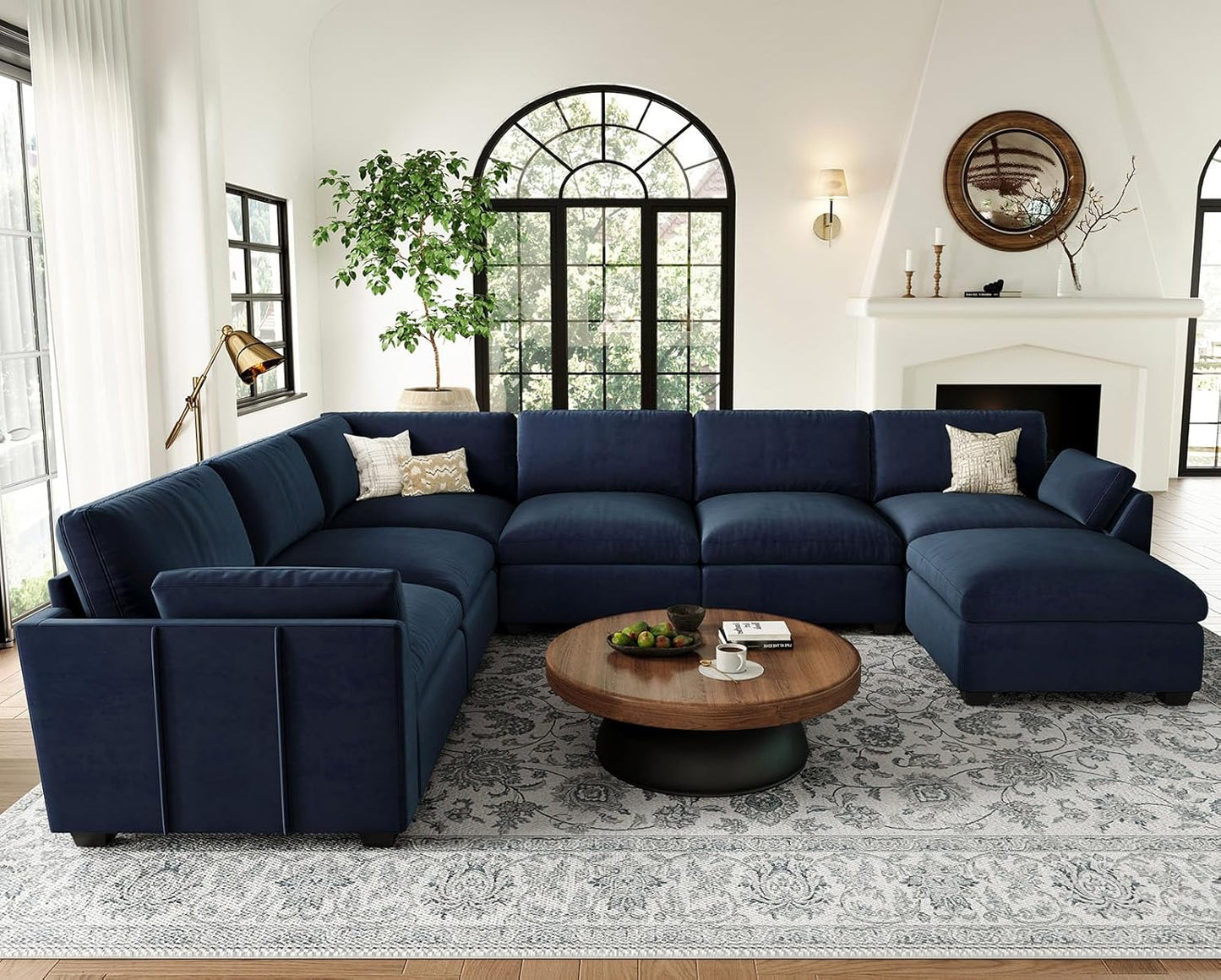 Belffin Oversized Sectional Couch,137.8" 7-Seater U Shaped Modular Sectional Sofa with Ottoman,Convertible Velvet Couches for Living Room,Blue Couch