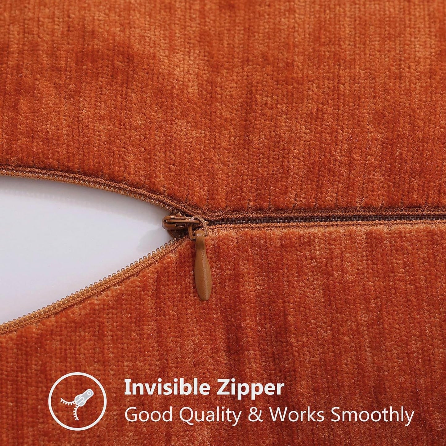 decorUhome Fall Chenille Soft Throw Pillow Covers 12x20 Set of 2, Lumbar Velvet Farmhouse Neutral Decorative Euro Pillow Covers with Stitched Edge for Couch Sofa Bed Home Decor, Rust