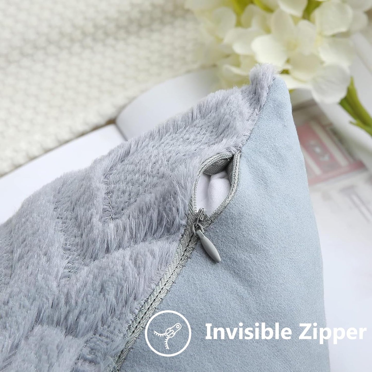 decorUhome Throw Pillow Covers 18x18 Inch Set of 2, Soft Plush Faux Wool Blue Grey Couch Pillow Covers, Spring Solid Dyed Accent Pillow Cases for Sofa Bed Living Room Home Decor