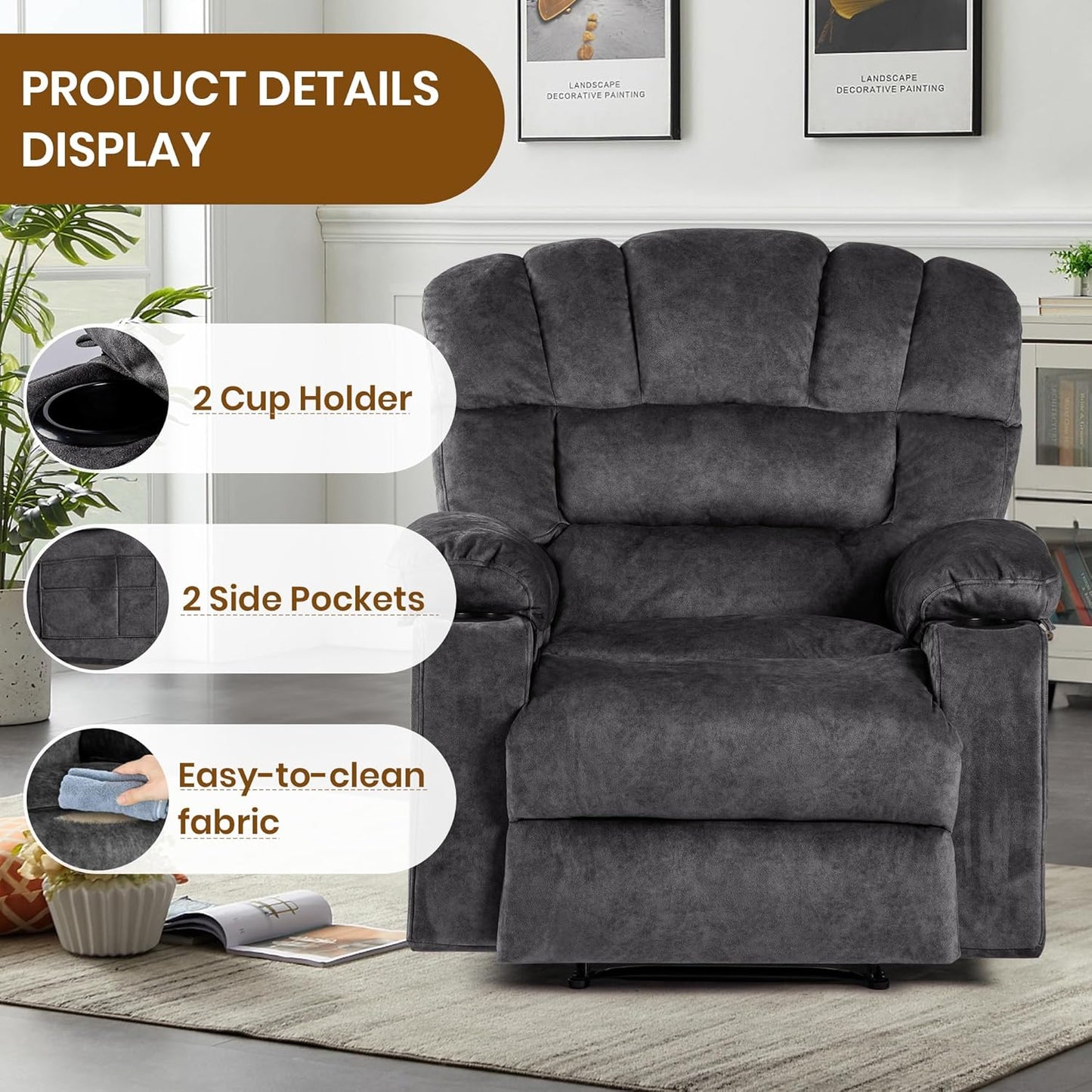 Recliner Chair Manual Modern Ergonomic Lounge Single Sofa Seat Living Room Lounge Recliners on Clearance Foam Filling