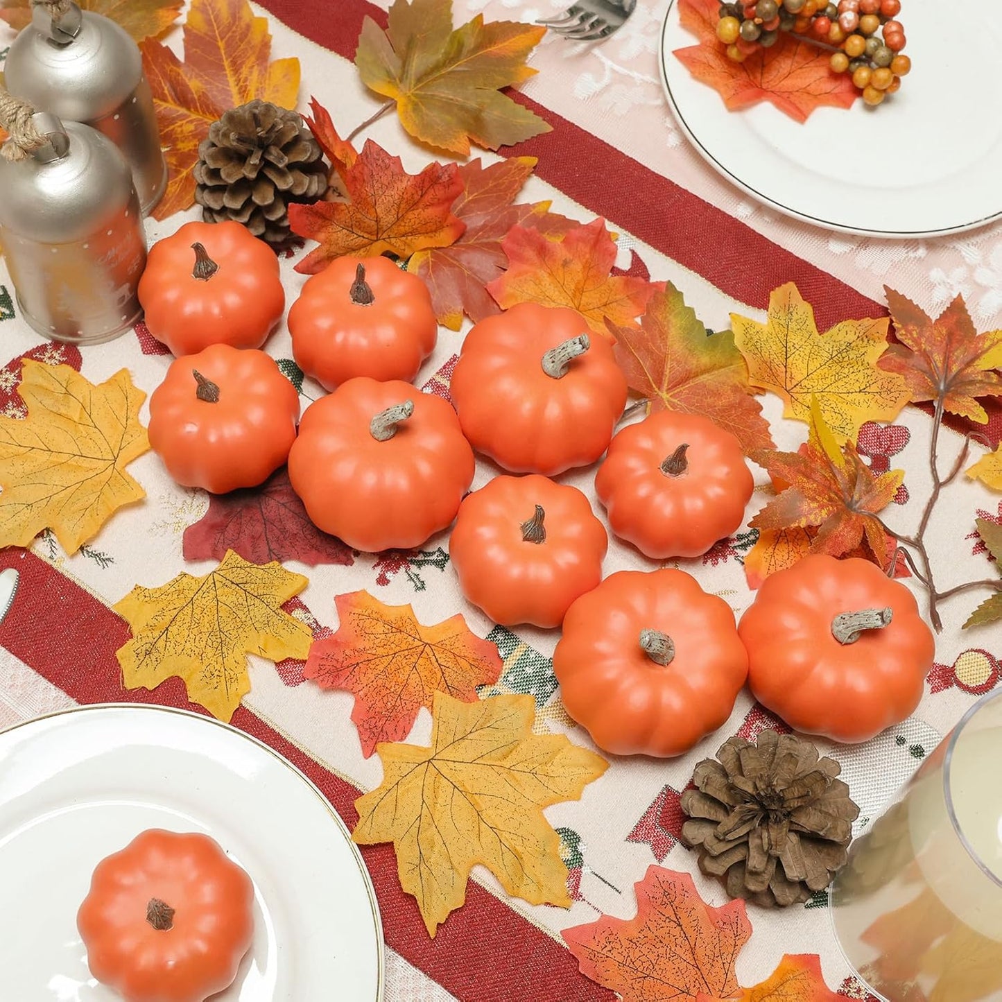 10Pcs Fake Pumpkins Fall Thanksgiving Decorations,Orange Plastic Pumpkins Home Decor, Artificial Mini Pumpkin for Decorating Autumn Harvest Outdoor Indoor Fall Decor Centerpiece Table Decorations