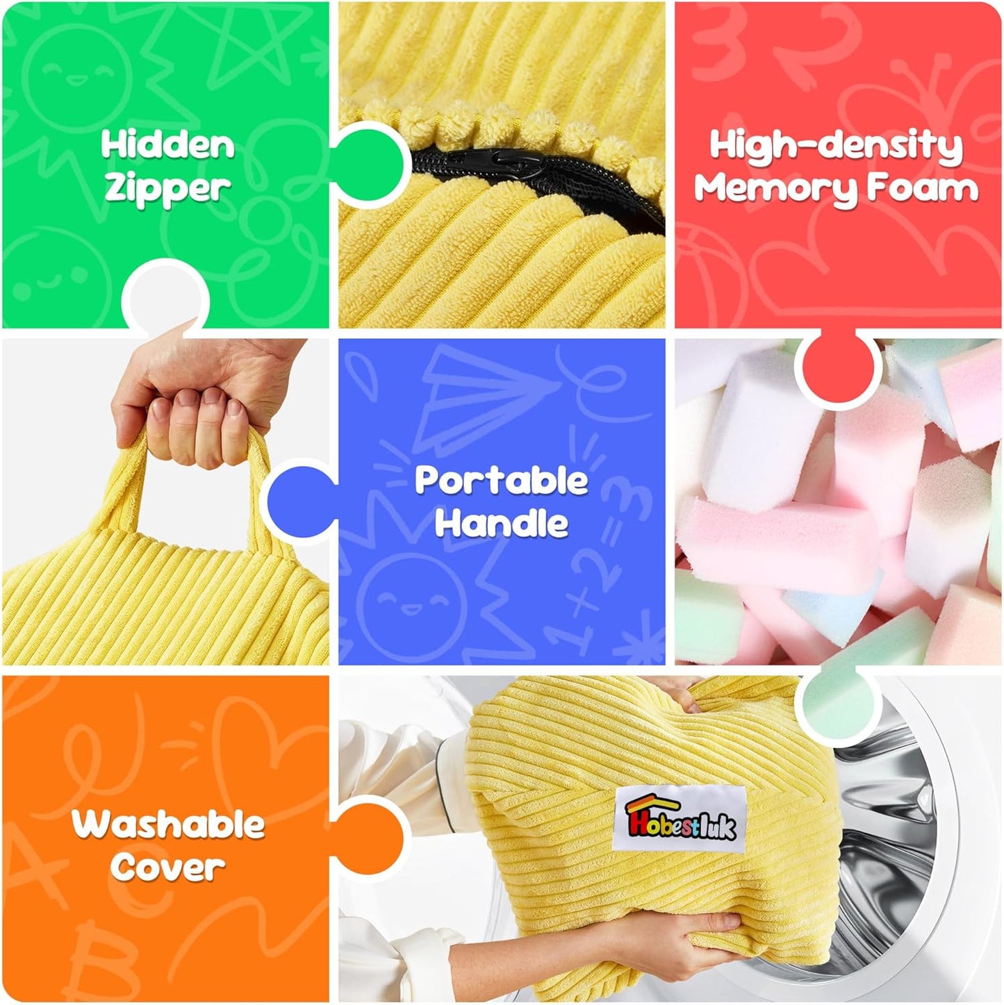 Hobestluk 2.5FT Bean Bag Chair Beanbags Small Bean Bag Chair with Filler Included Teardrop Bean Bag with Removable Cover for Bedroom Living Room (Small, Yellow)