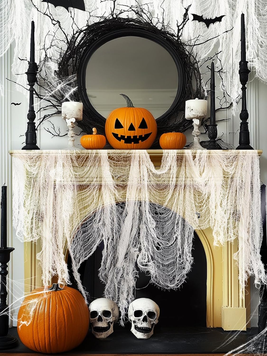 Biubee 5Pcs Halloween White Creepy Cloth- Spooky Gauze Fabric Cloth for Haunted Horror House Halloween Party Doorway Outdoors Decoration (30" ×72")