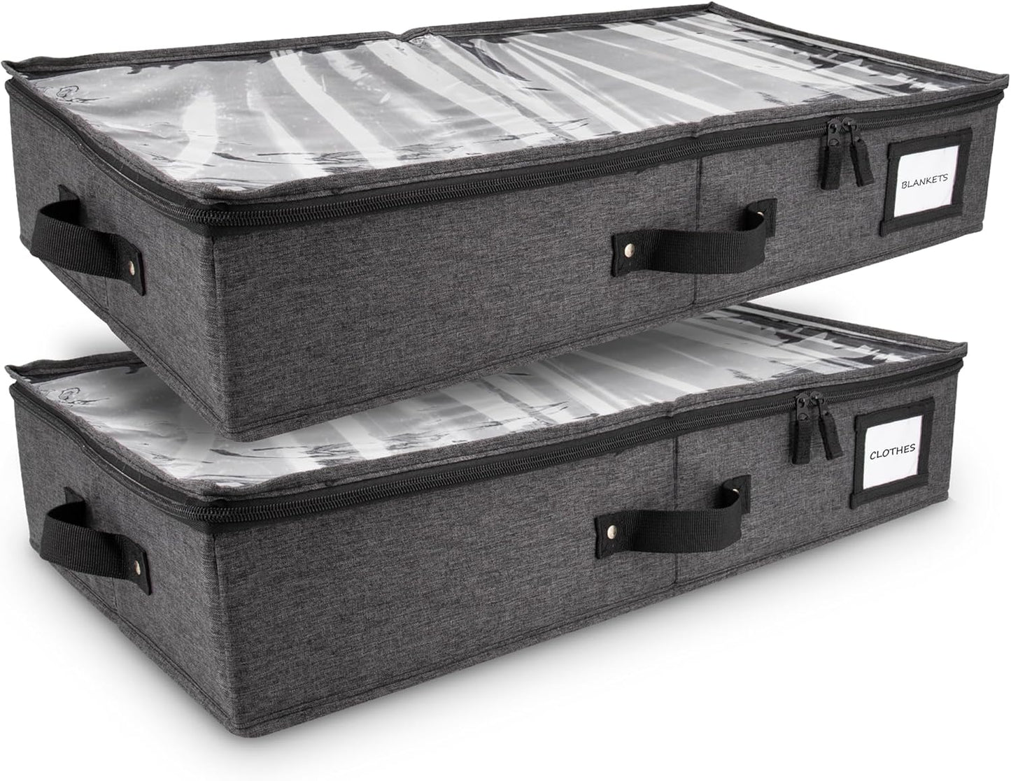 HOMELUX THEORY 2pc Under Bed Storage Containers, Bedroom Under the Bed Drawer Storage Organizer with Bins and Lids, Large Underbed Clothes Storage Box Ideal for Blanket, Fabric, & Shoes (Dark Gray)