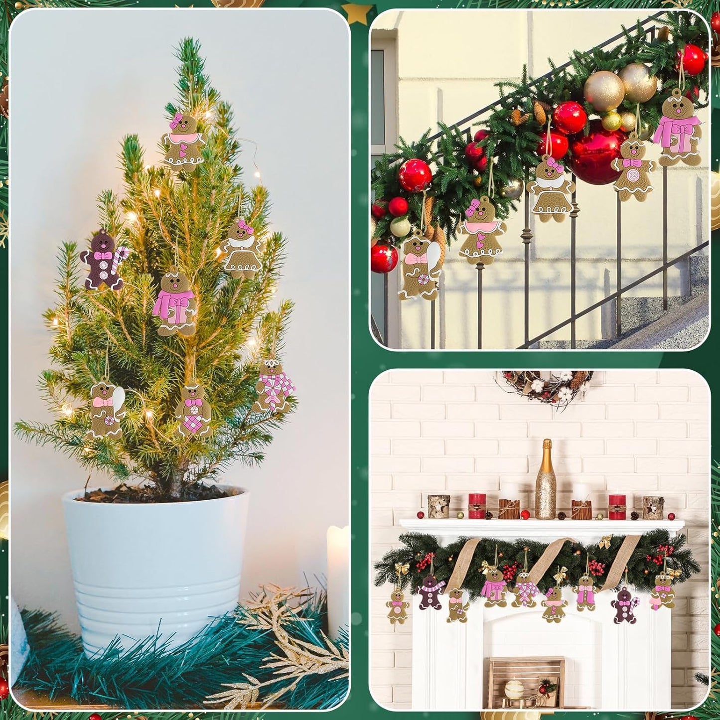 Gingerbread Man Ornaments Christmas Tree Decorations - 12pcs Pink Gingerbread Man Christmas Decorations Hanging Ornaments for Holiday Xmas Tree Home Decor