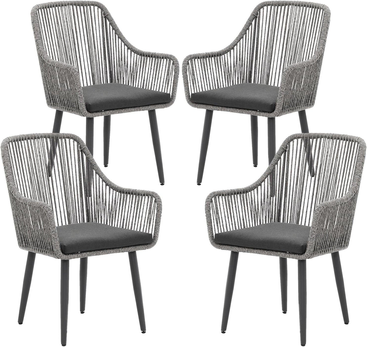 Patiorama Outdoor Dining Chairs, Patio Dining Chair Set of 4, All-Weather Woven Rope Rattan Chairs, Outdoor Dining Wicker Chairs with Armrests for Indoor Balcony Pool Backyard(Gray)