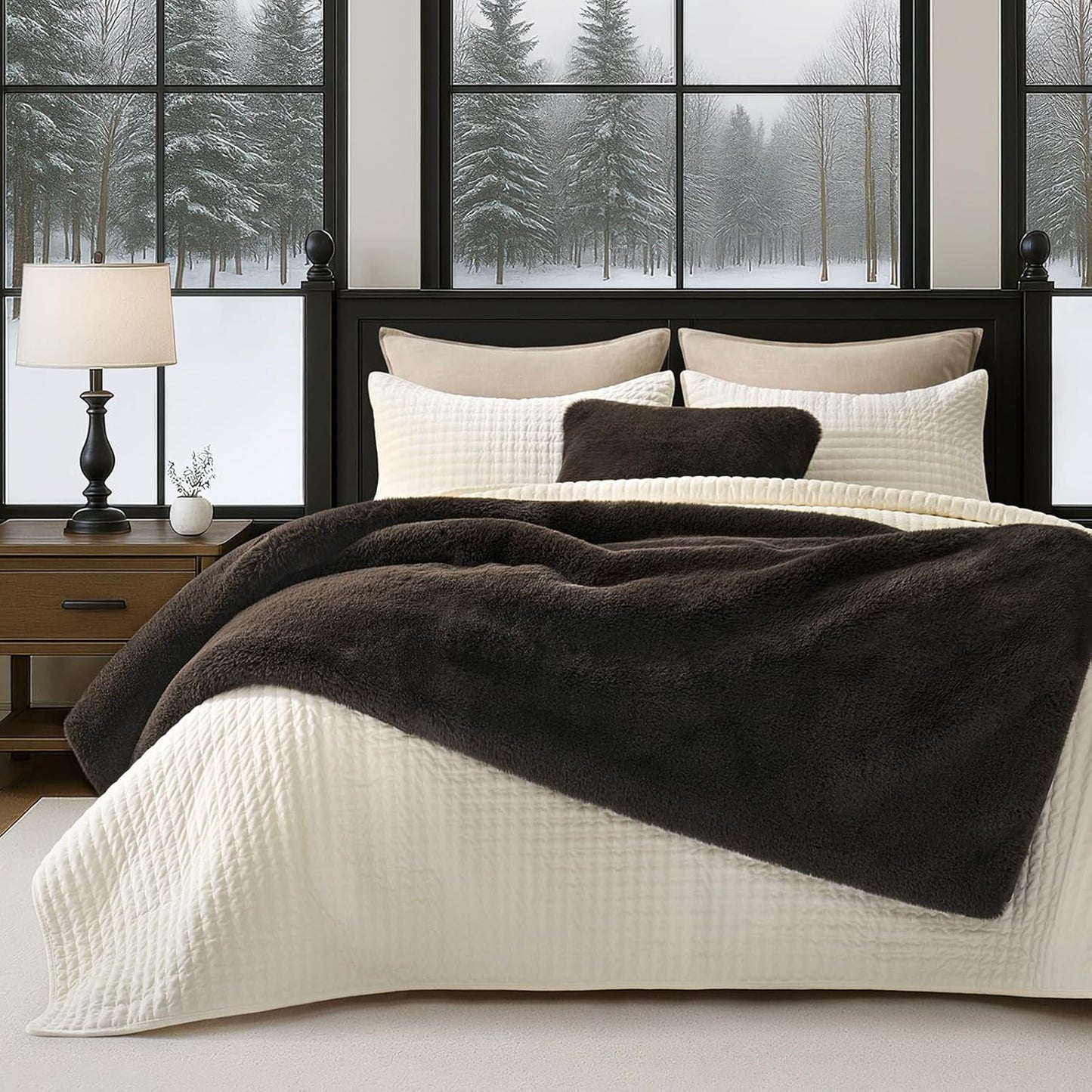 Luxury Soft Faux Chinchilla Fur Throw Blanket for Couch, Warm Thick Heavy Winter Throw Blanket 1220GSM for Bed, Fluffy Cozy Mink Blanket with Reversible Velvet, Espresso Mink, 60"x80"