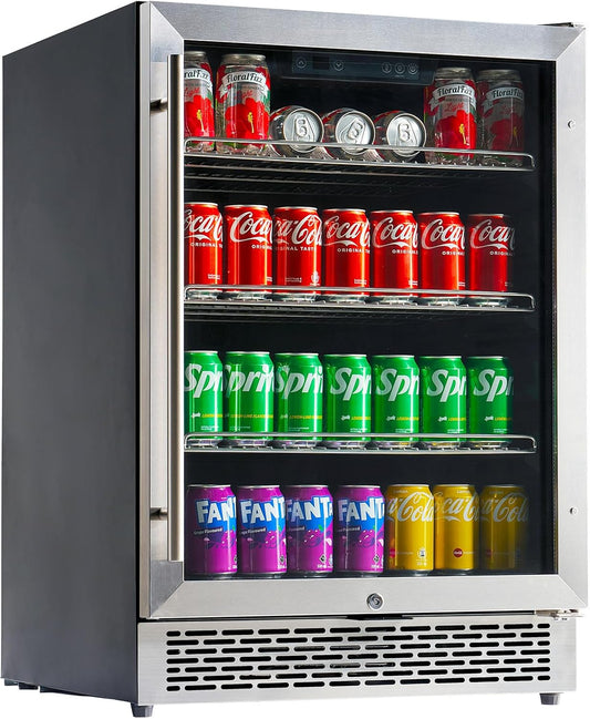 Albott Beverage Refrigerator-24 In fridge with Glass Door, Adjustable Shelves and LED Touch Panel, Under Counter Design for Wine Beer, Built-In or Freestanding Use, 34-64℉