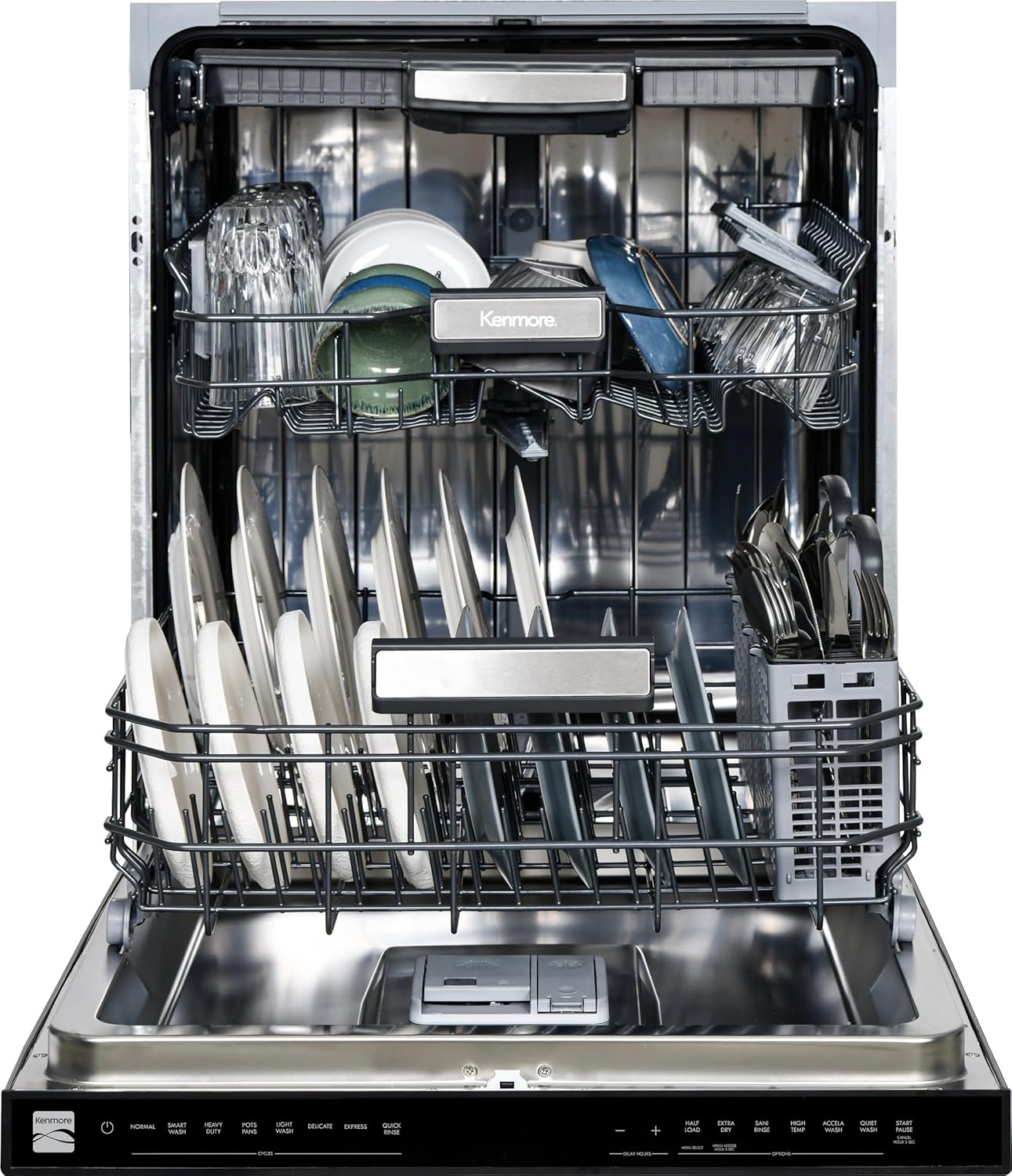 Kenmore 24" Built-in Stainless Steel Tub Dishwasher EasyFlex 3rd, SmartWash, UltraWash, TurboDry, MoreSpace Plus Adjustable Rack, Energy Star Certified, Black