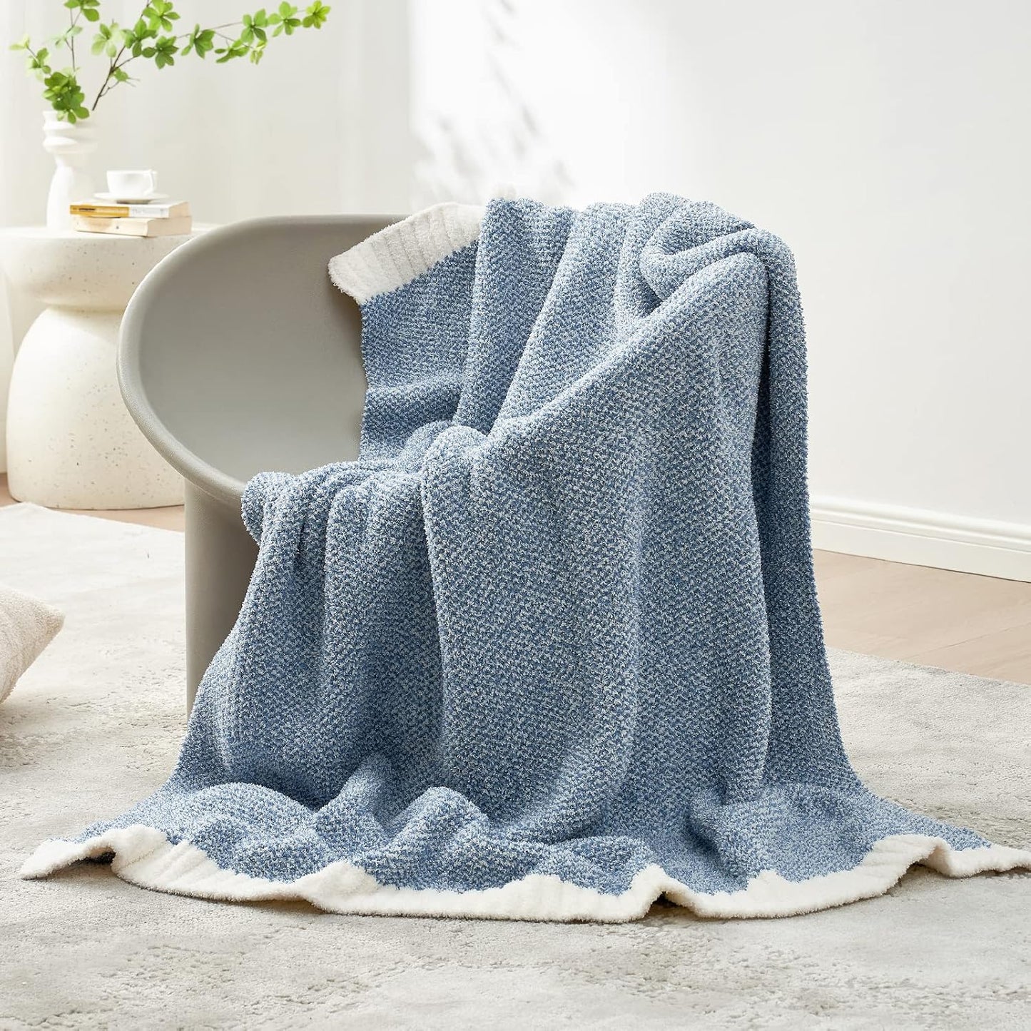 Snuggle Sac Heather Blue Throw Blanket for Couch, Oversized Throw XL Super Soft Warm Blankets Cozy Knit Fuzzy Lightweight Throws for Sofa, Bed, Camping, Picnic, Heather Blue, 50x70 inches